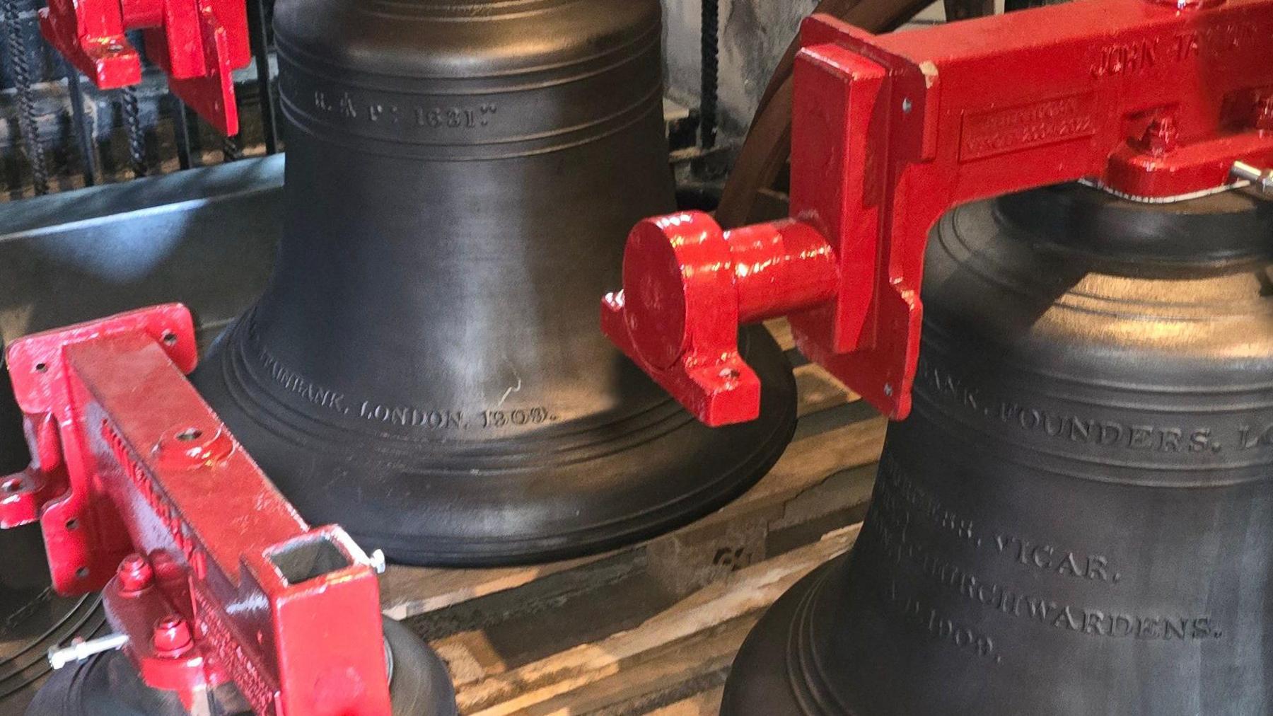 Two of the repaired bells at St Werburgh's Church in Wembury