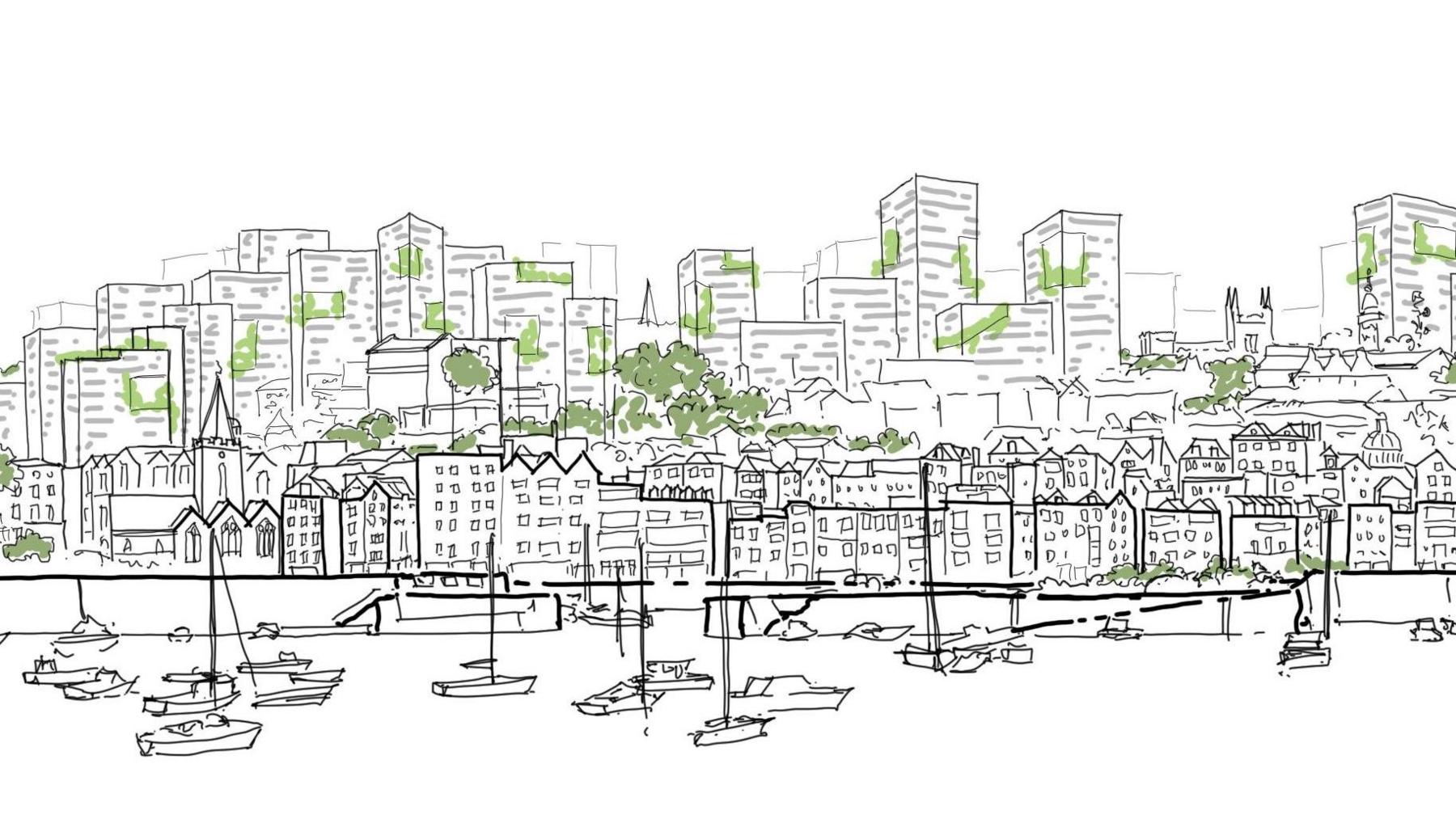 A sketch of high rises above St Peter Port's current sky line