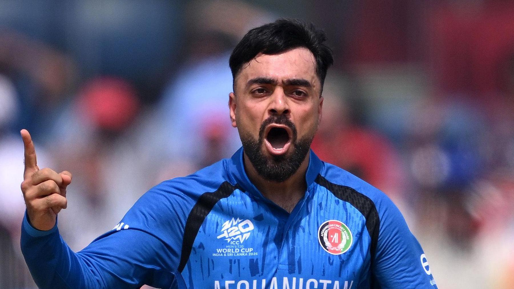 Afghanistan leg-spinner Rashid Khan celebrates taking a wicket