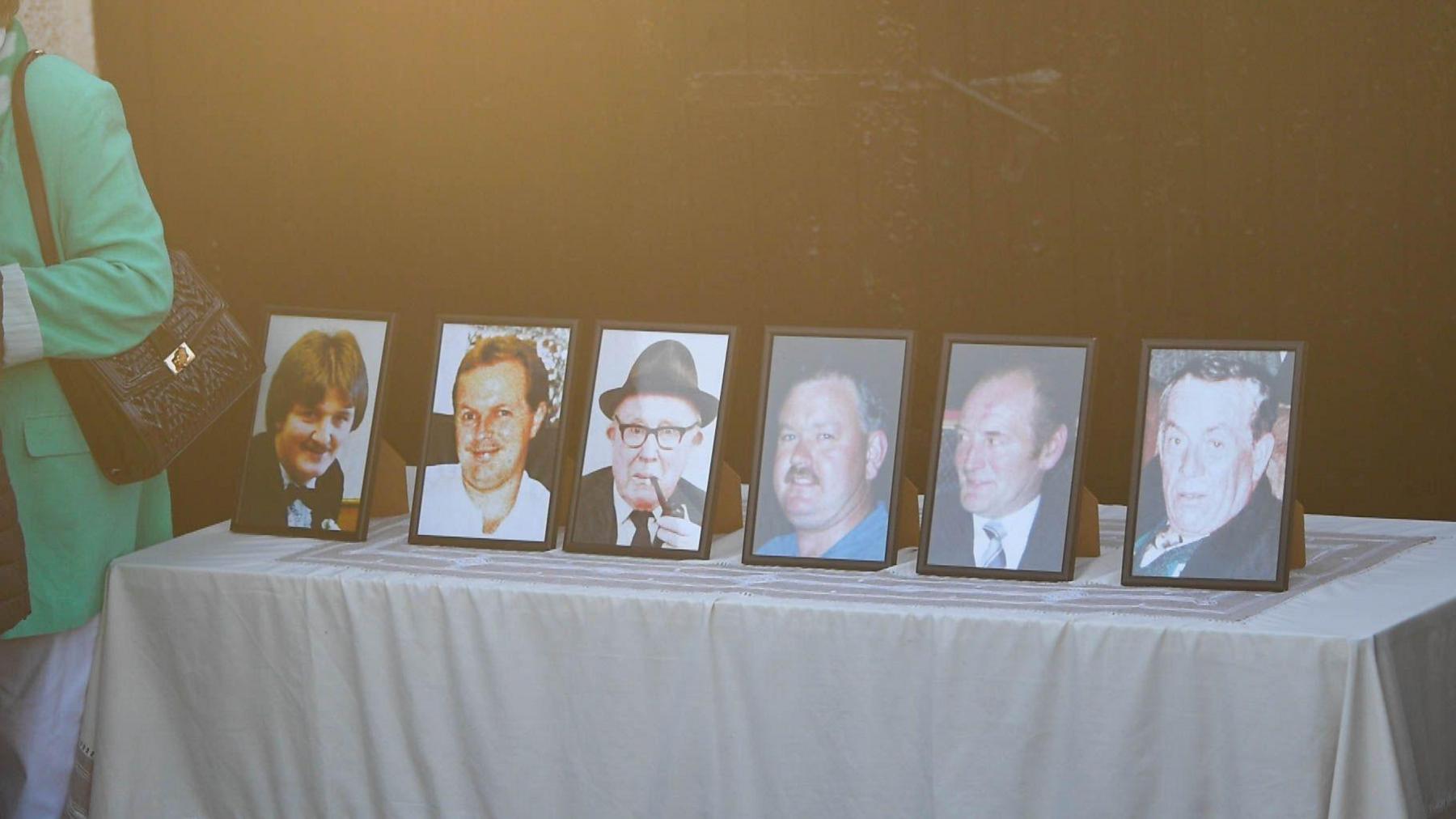 Framed pictures of the six men that died on display