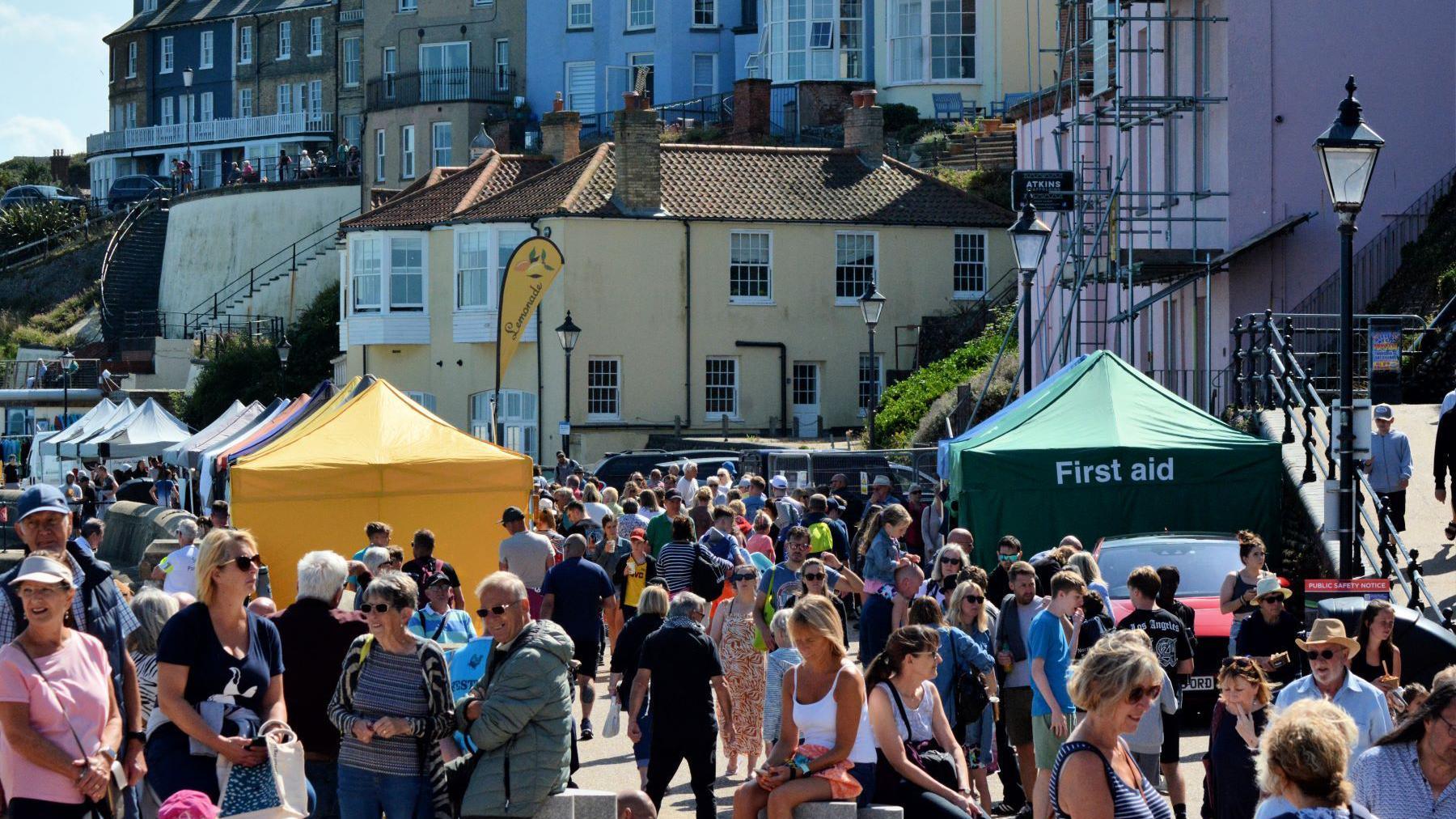 Crowds of people on Cromer seafront