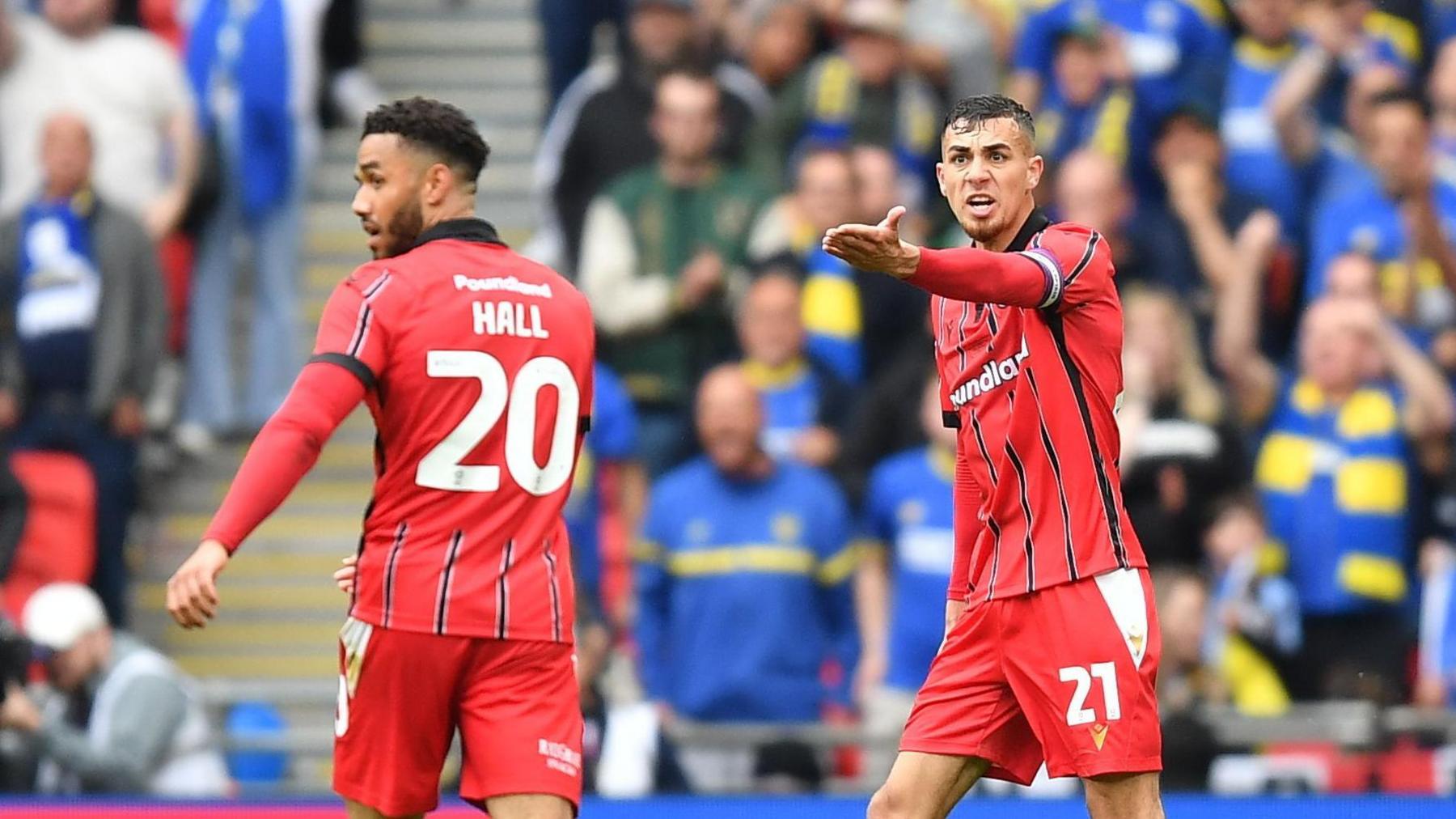 Taylor Allen and George Hall playing for Walsall during the League Two play-off final