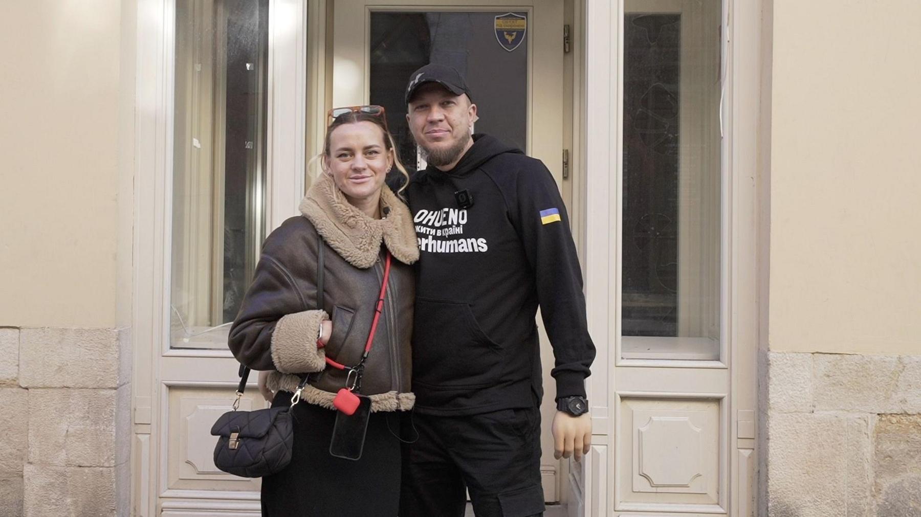 Serhiy Petchenko and wife Anna outside their new cafe