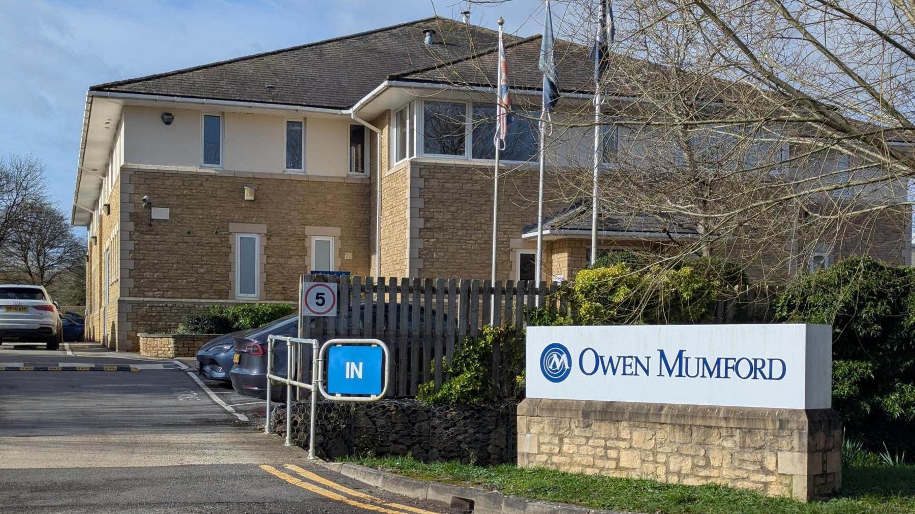 The Owen Mumford site in Woodstock. It is a relatively new and large Cotswold stone building.