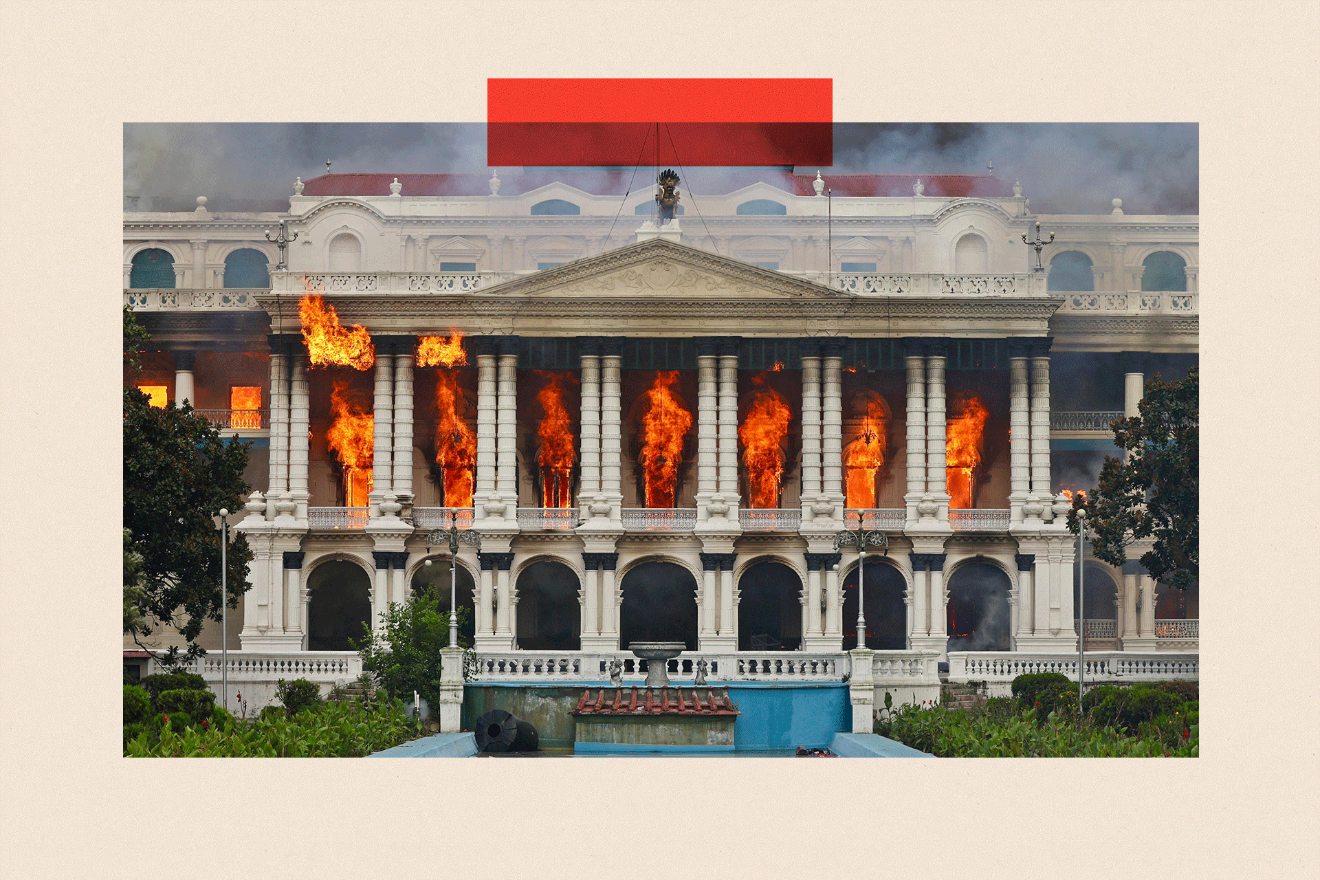 Fire rages through the Singha Durbar, the main administrative building for the Nepal government