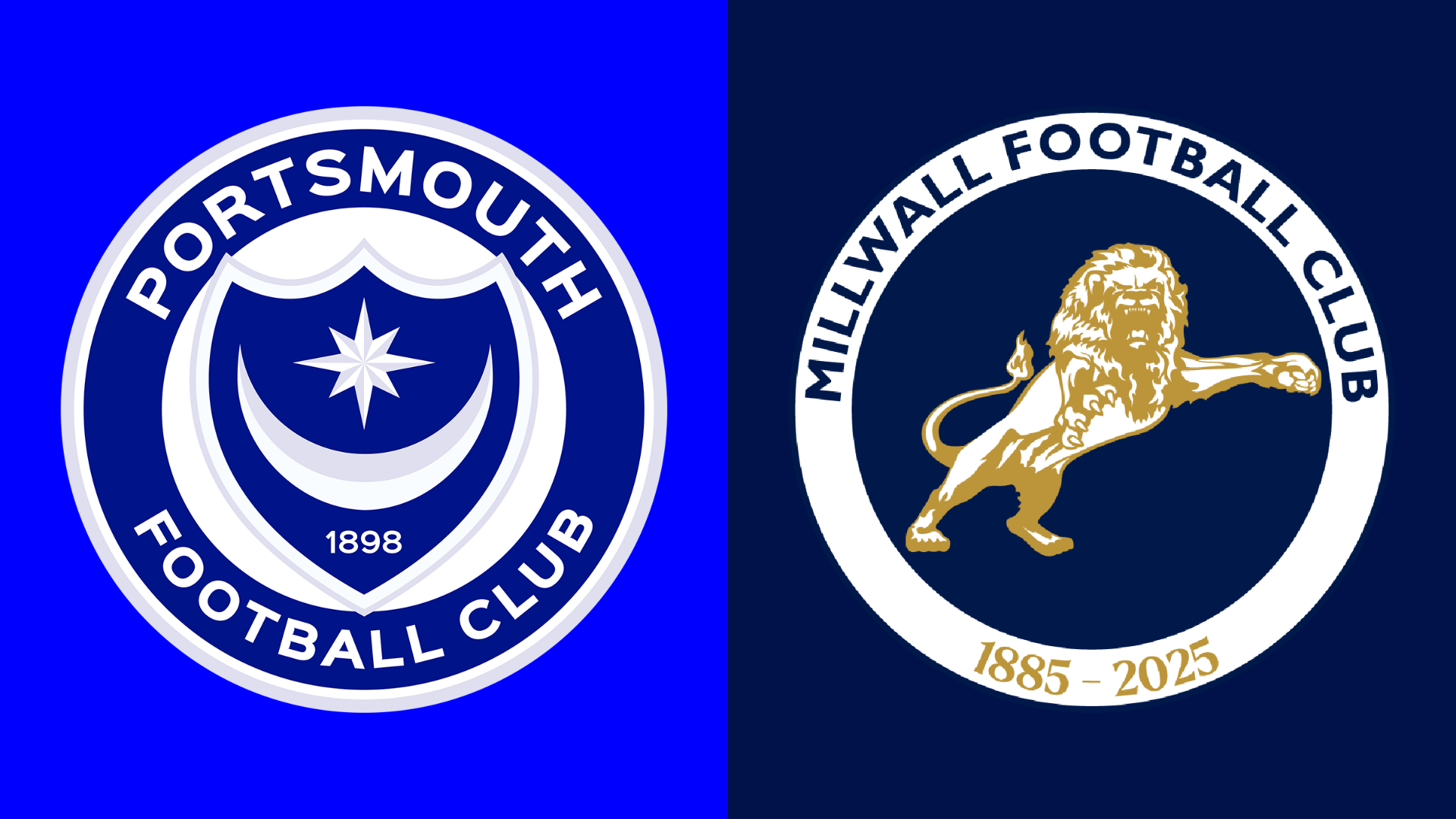 Side-by-side of Portsmouth and Millwall club badges