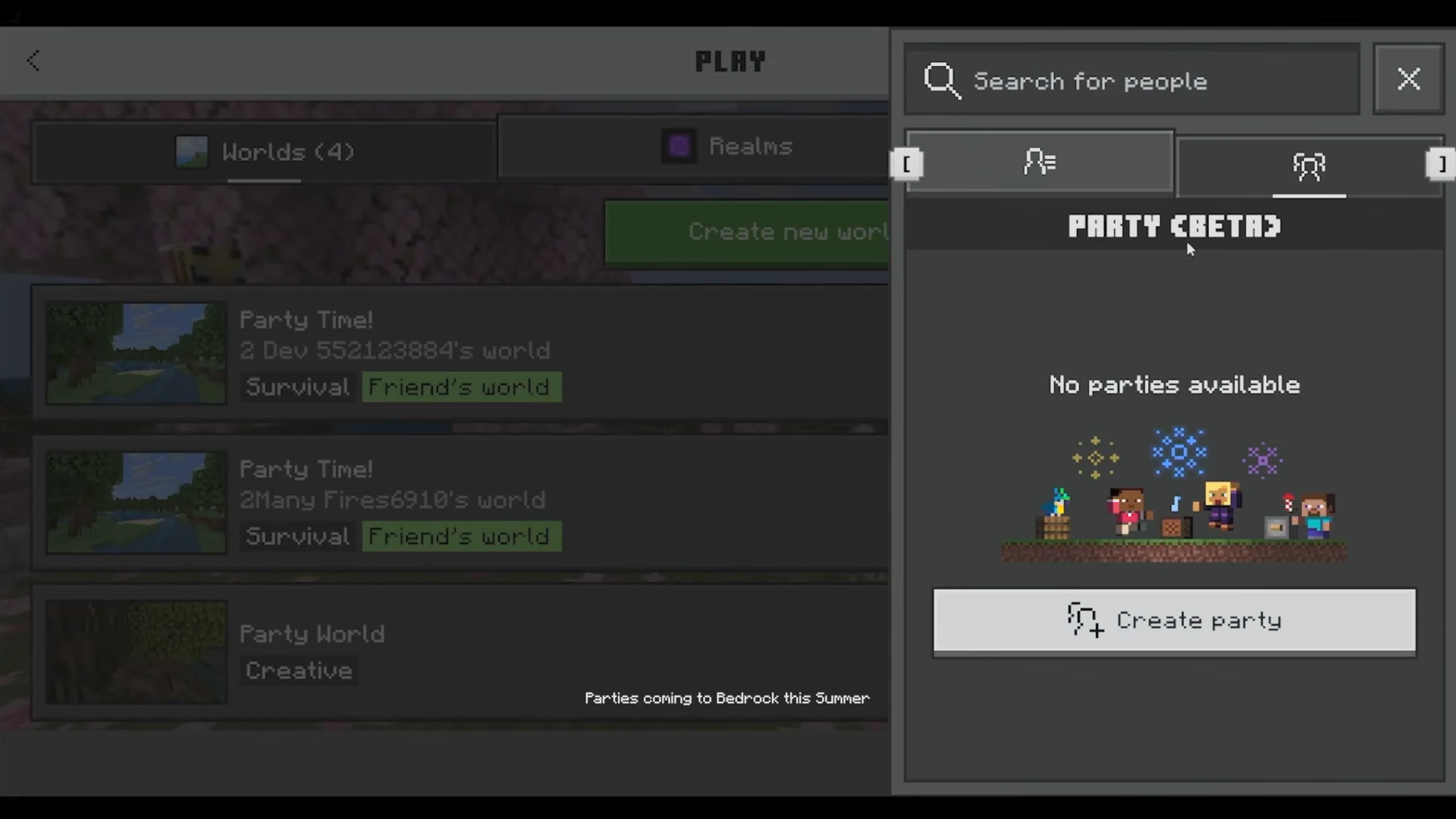 a screenshot of the new party menu