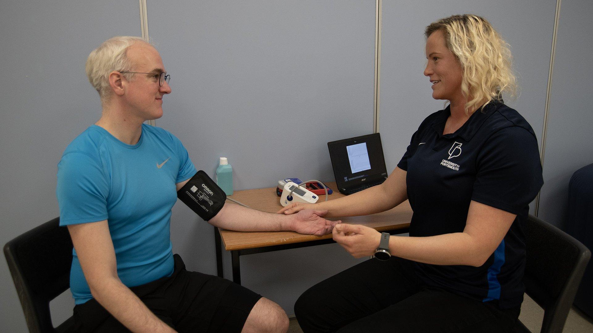 Dr Zoe Saynor tests James Gallagher's blood pressure