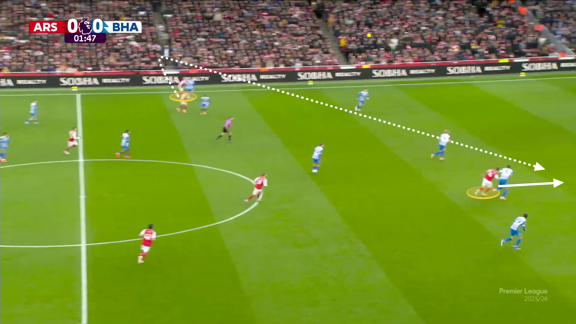 Leandro Trossard's first-time pass in behind gave Gyokeres a big one-v-one chance in the opening minutes against Brighton