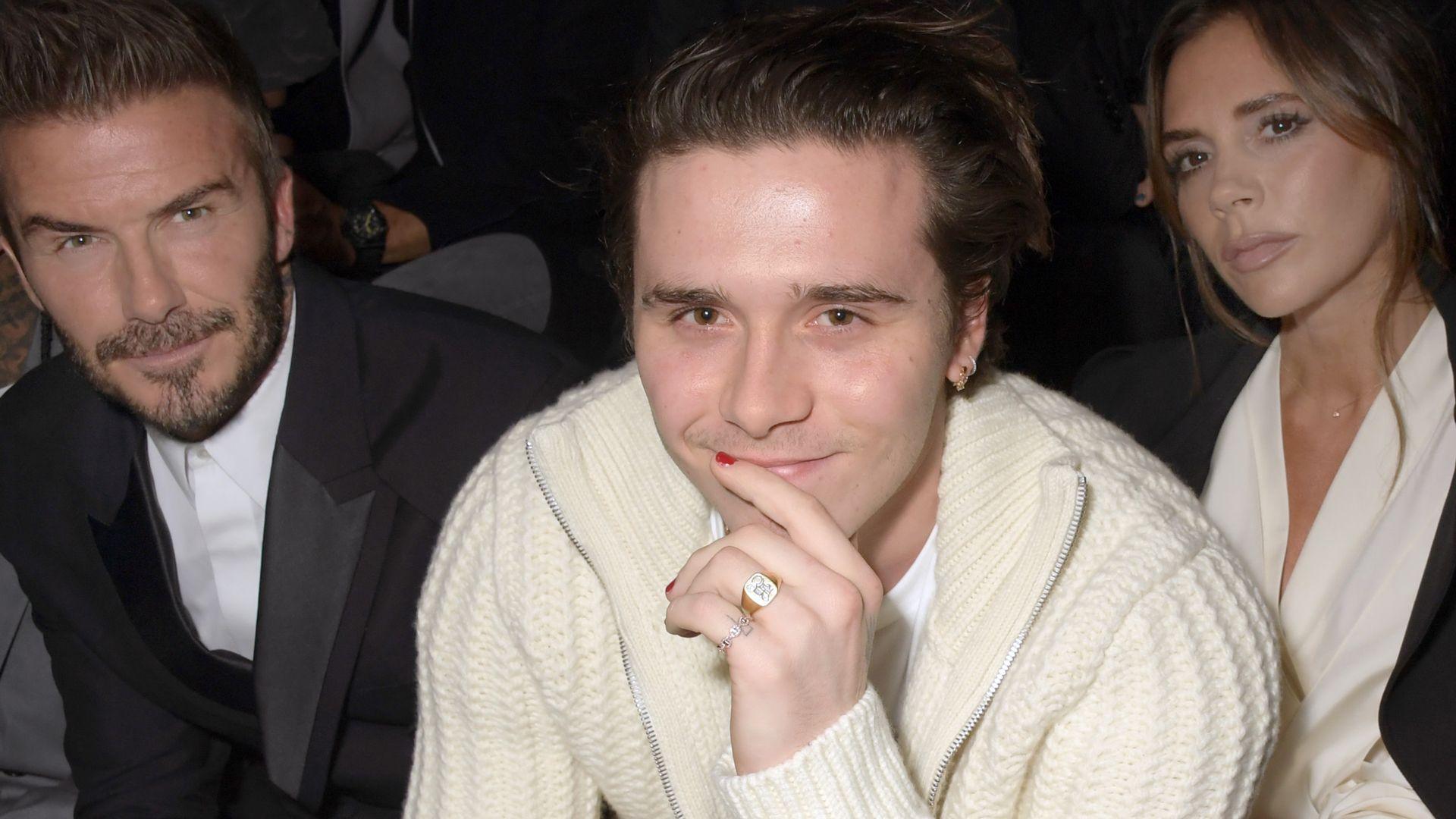 David Beckham, Brooklyn Beckham and Victoria Beckham attend the Dior Homme Menswear Fall/Winter 2020-2021 show as part of Paris Fashion Week on January 17, 2020 in Paris, France. 