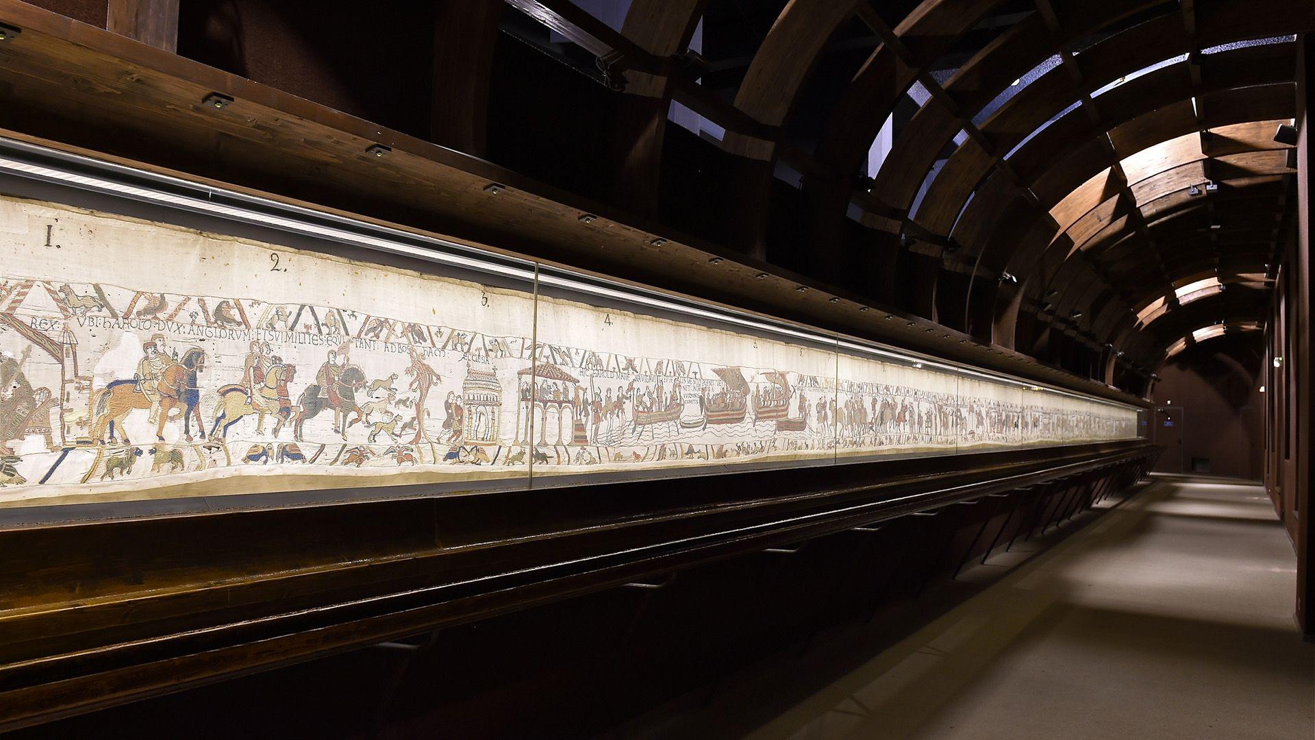 The Bayeux Tapestry on display at the Bayeux museum France