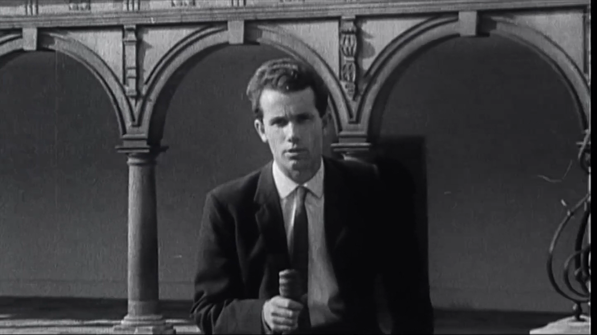 Reporter Martin Bell doing a piece to camera for Look East in 1964