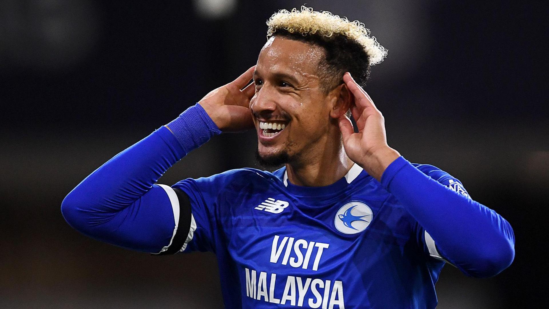 Callum Robinson celebrates scoring for Cardiff against Portsmouth