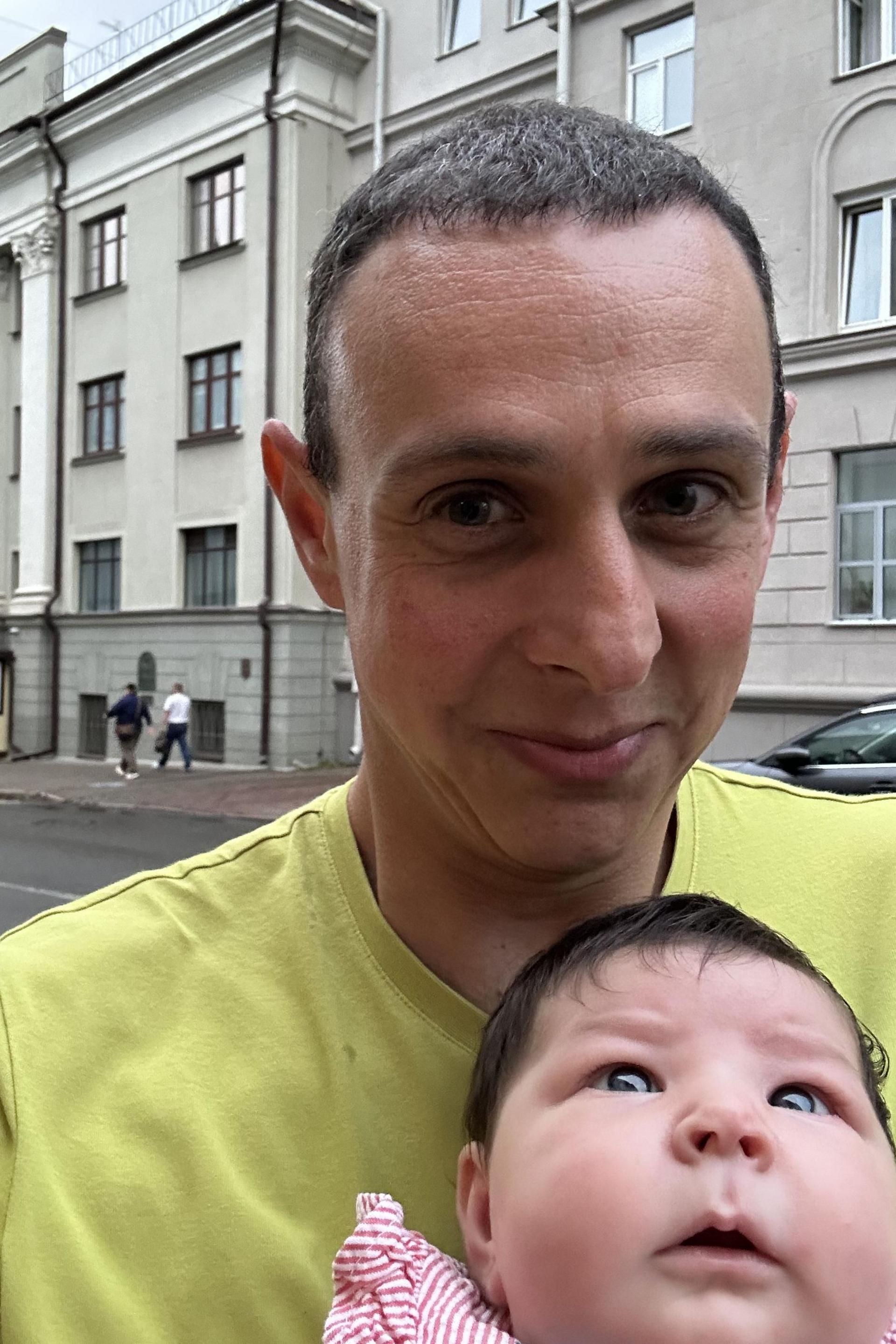 Graeme and Bella outside the British Embassy in Minsk