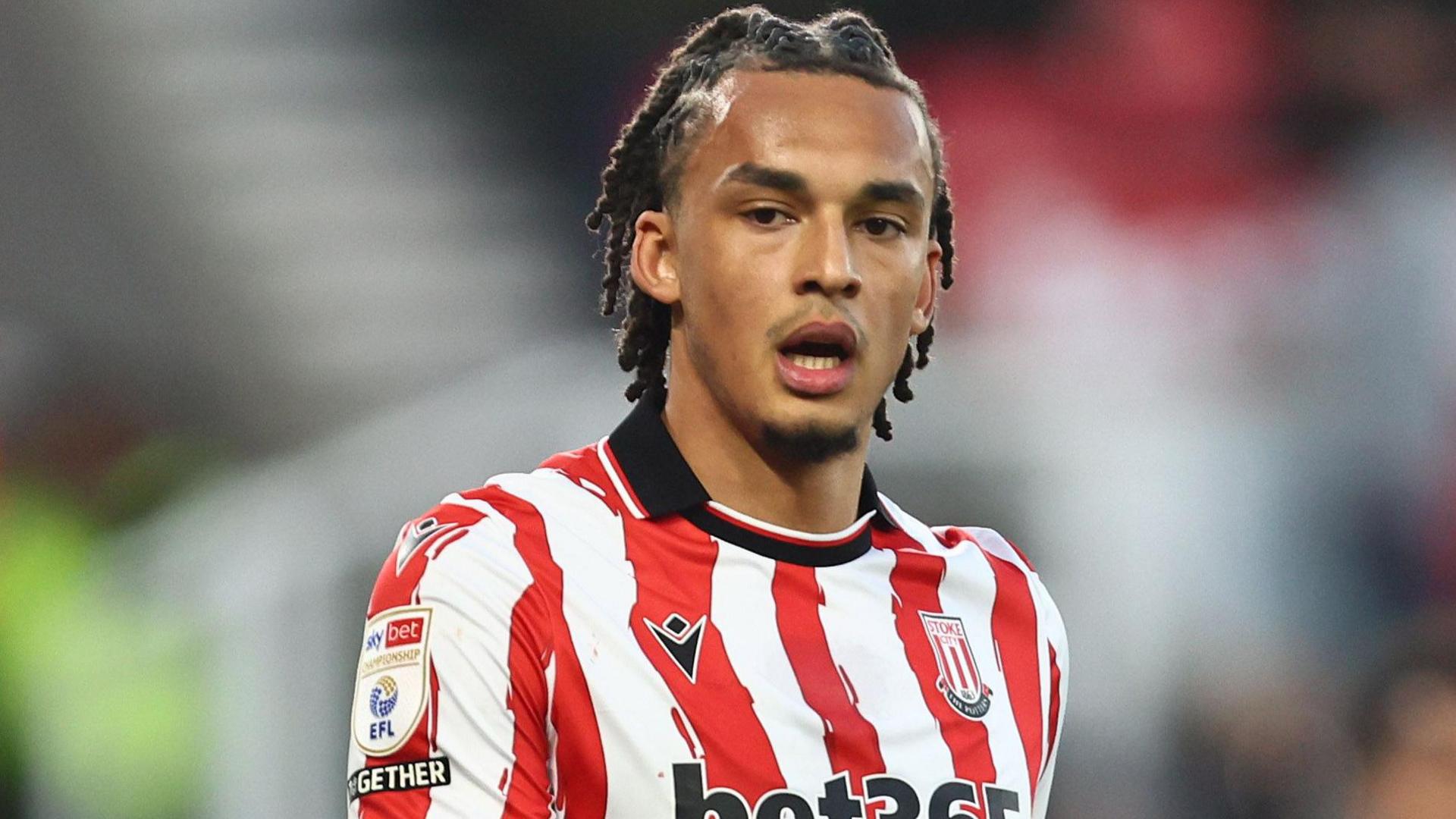 Ashley Phillips, during the second of his loan spells at Stoke City, looks reflective