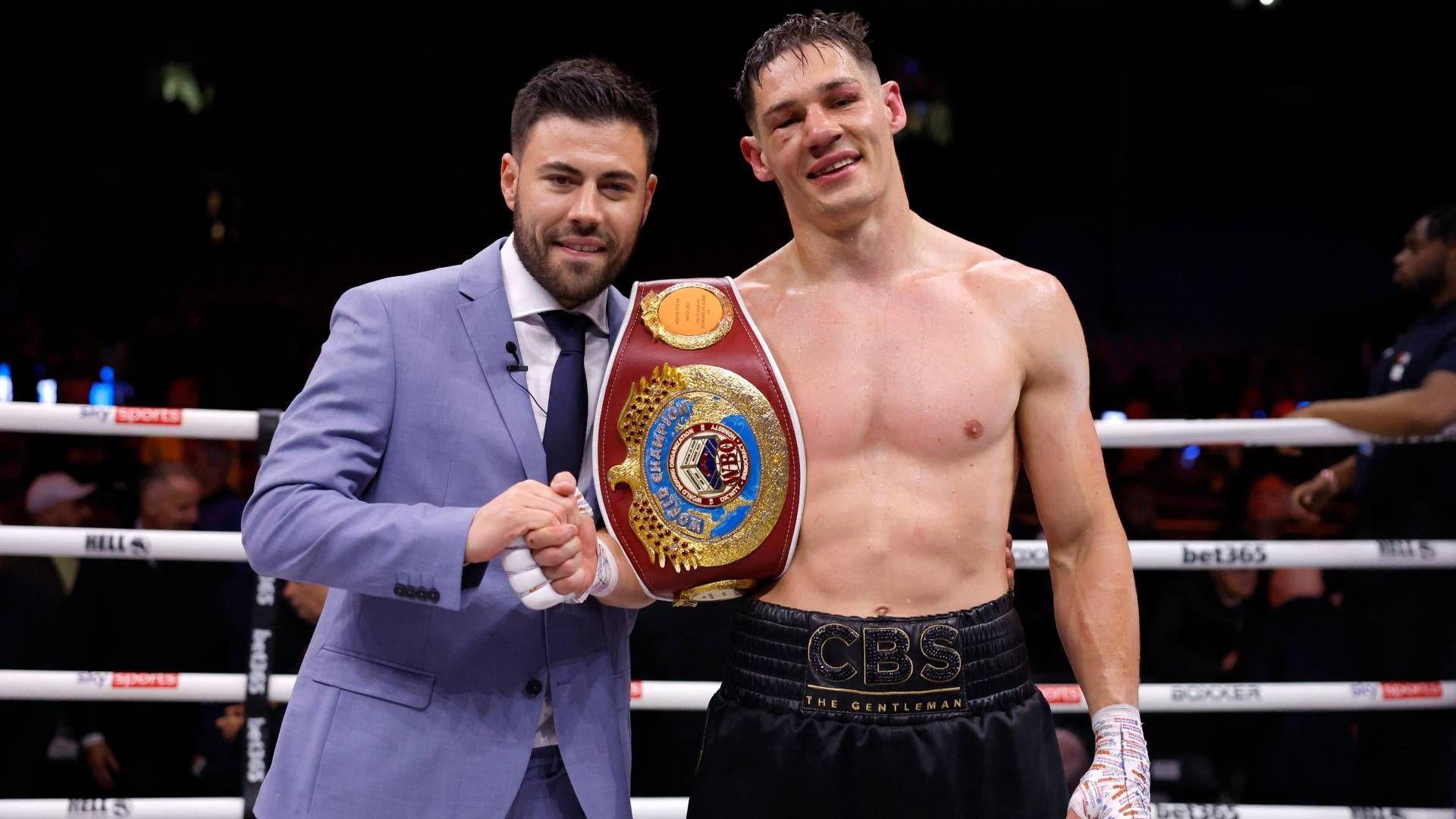 Chris Billam-Smith and Ben Shalom pose after Billam-Smith's victory over Richard Riakporhe