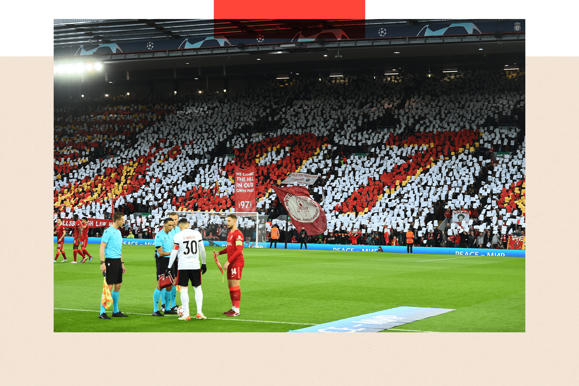 Tribute to Hillsborough victims by Liverpool supporters at Anfield