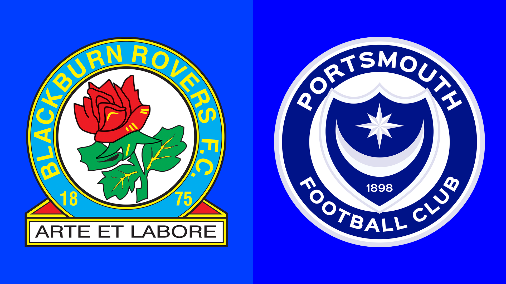 A side-by-side of Blackburn Rovers and Portsmouth club badges