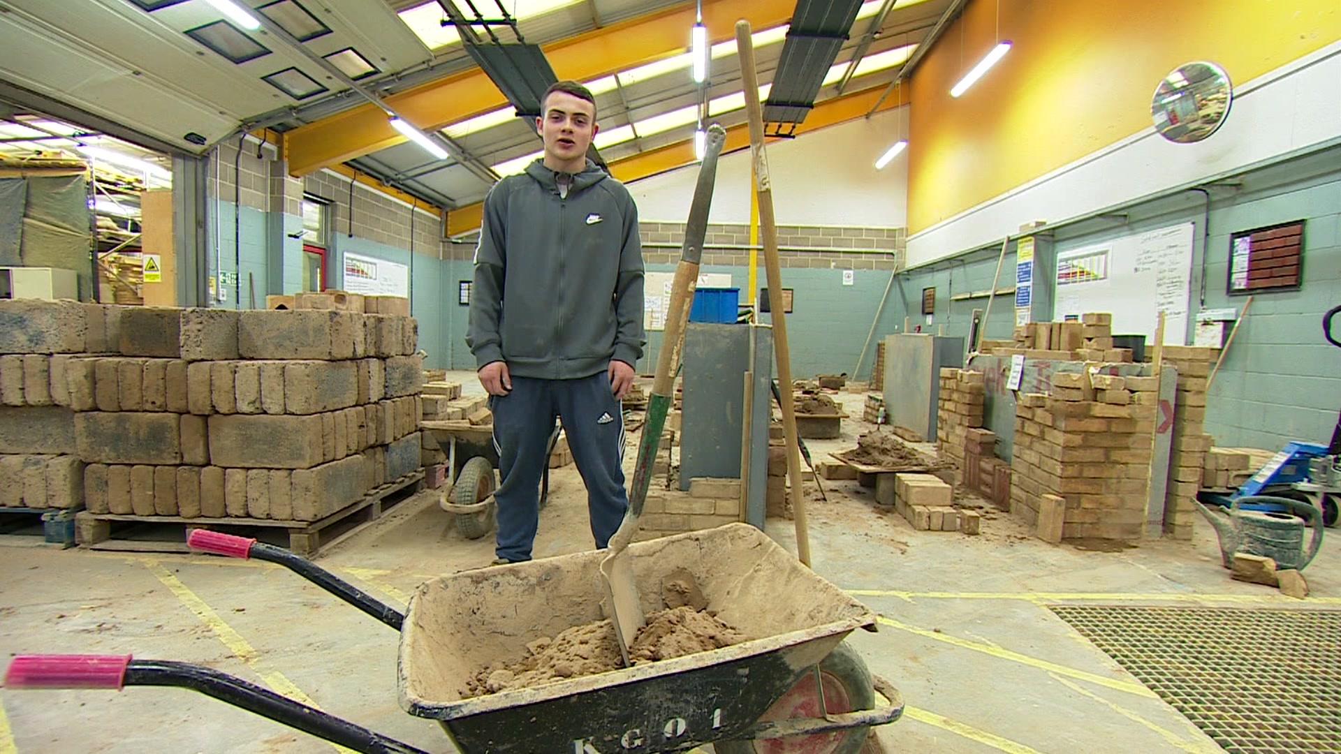 Josh Bennett in bricklaying room