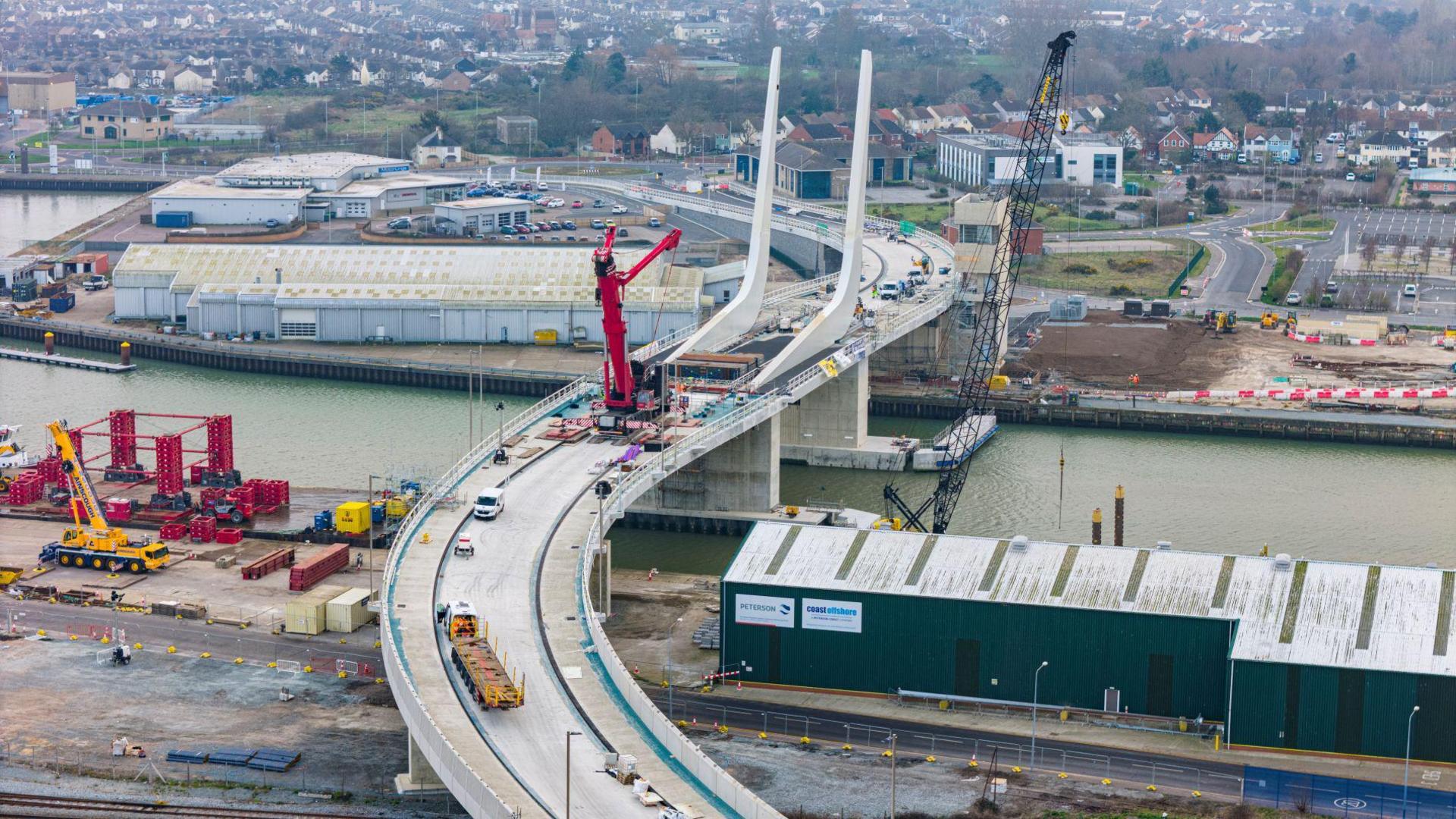 An aerial view of the Gull Wing Bridge 