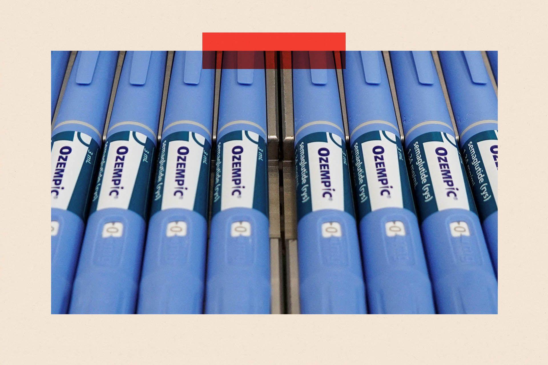 Blue Ozempic injection pens lined up