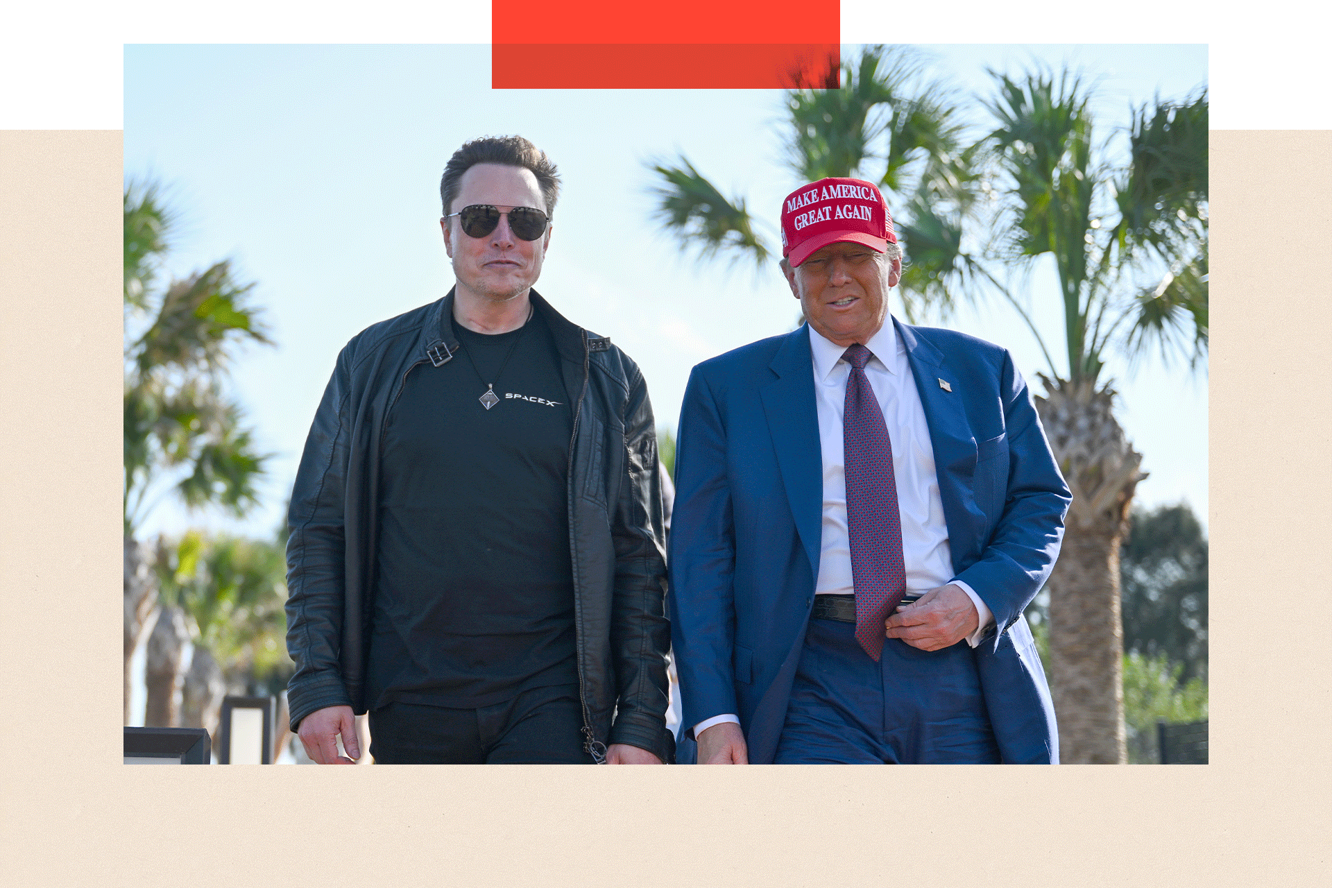 Donald Trump and Elon Musk walking together