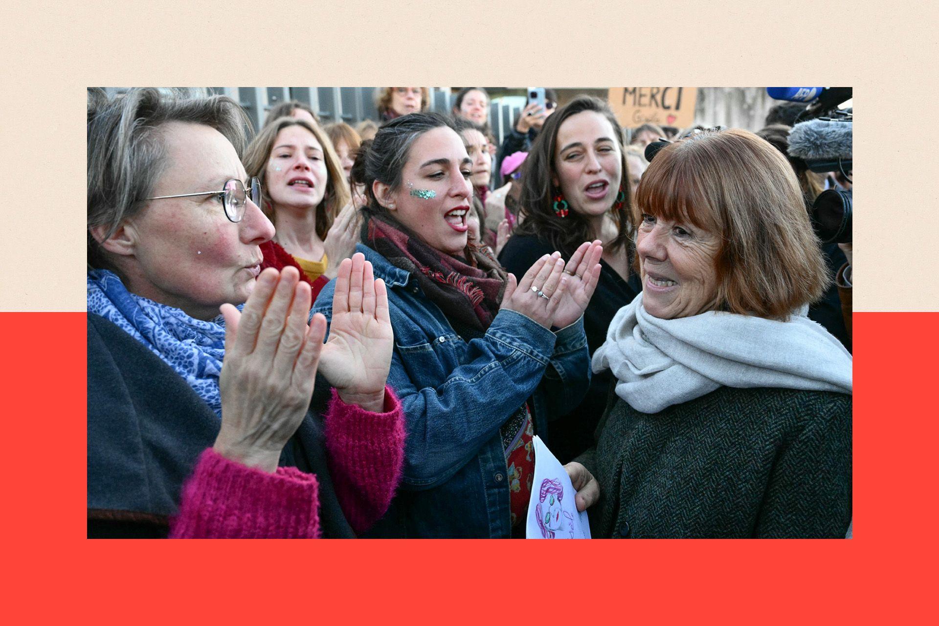 Women applaud Gisèle Pelicot outside the Avignon courthouse