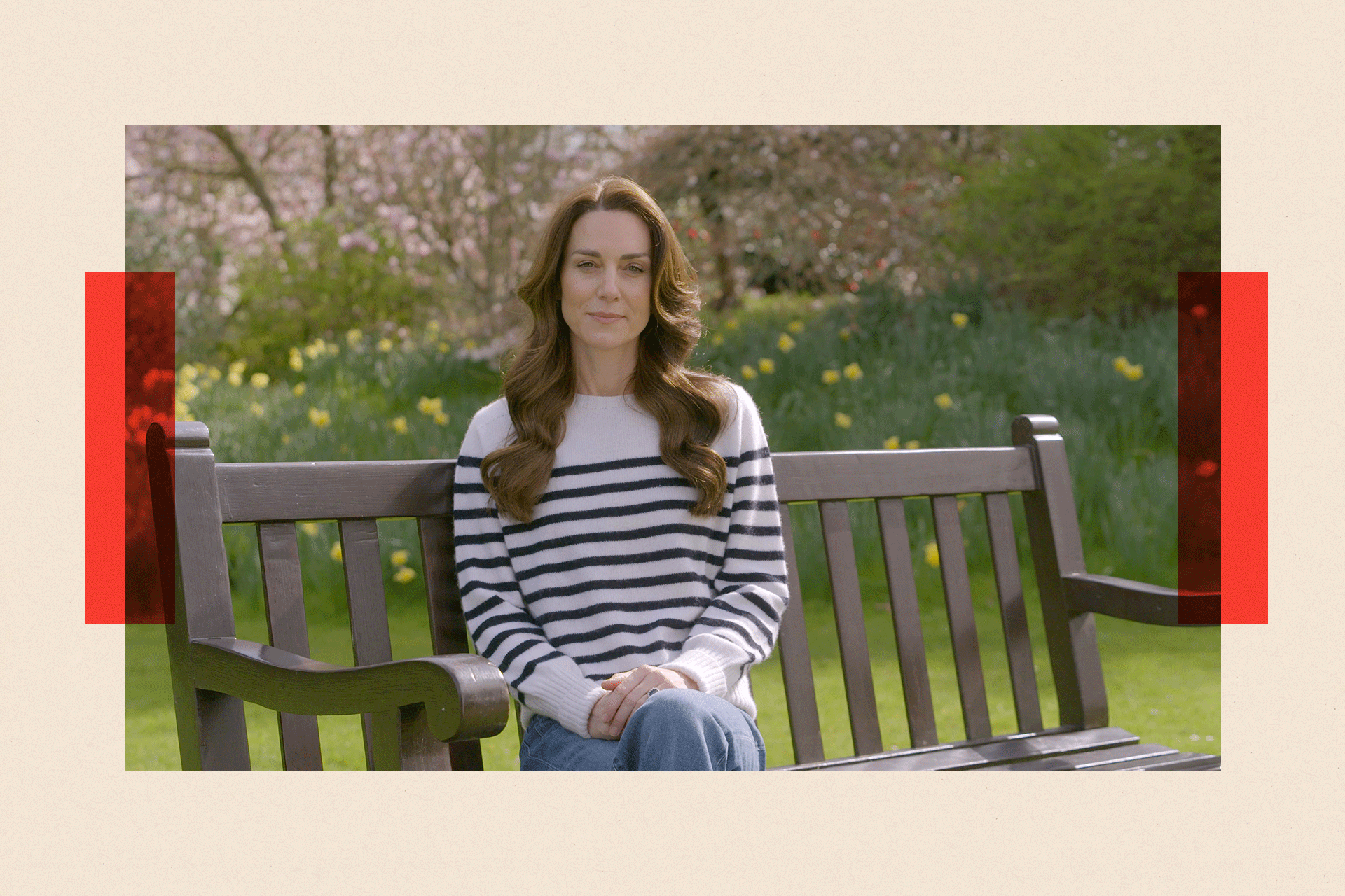 Princess of Wales sitting on a bench