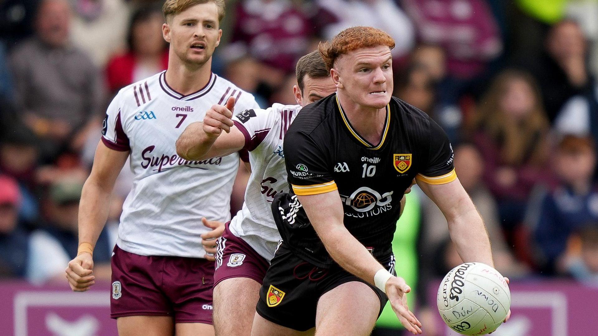 Danny Magill in action against Galway in the 2025 All-Ireland Senior Football Championship.
