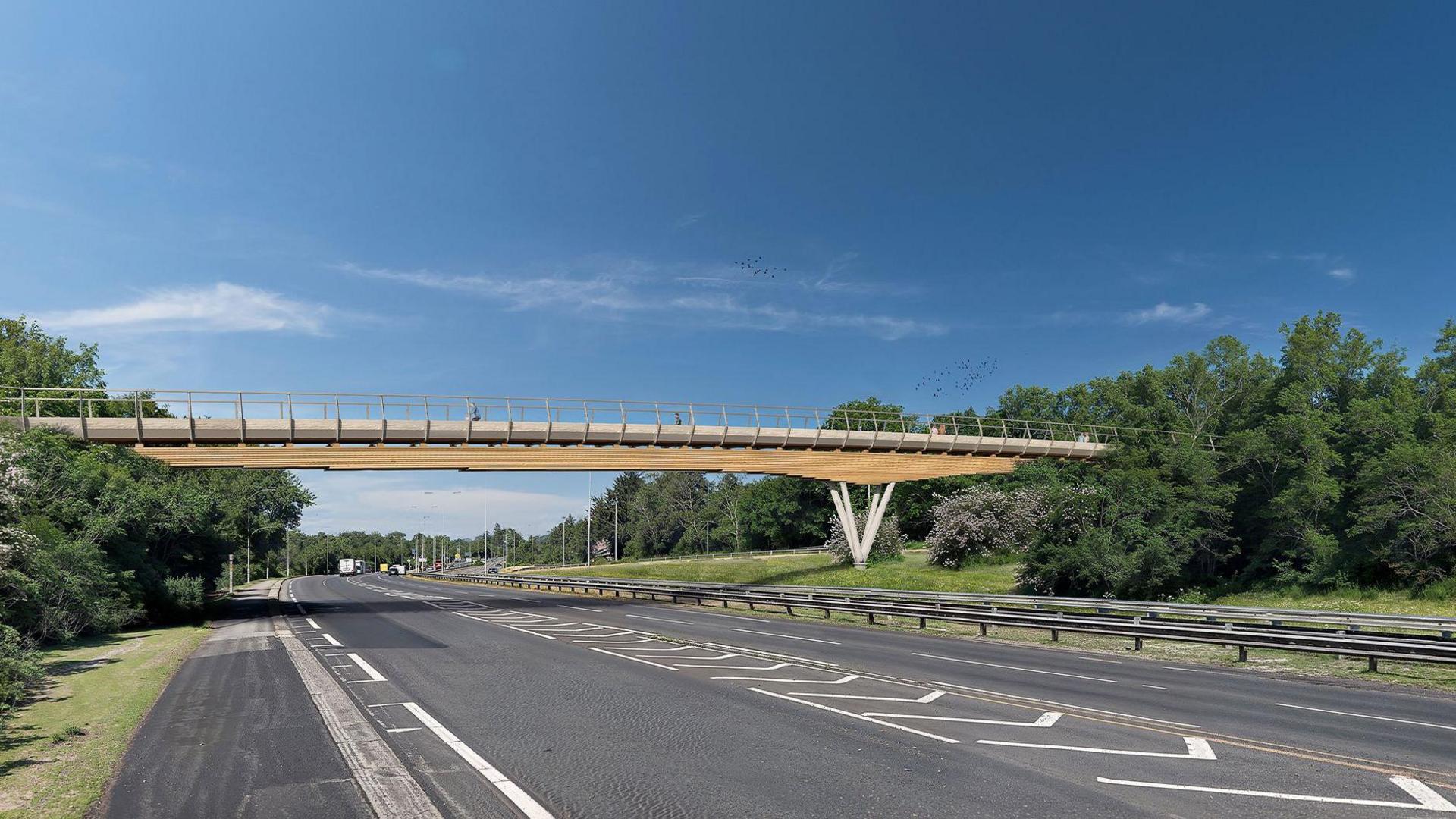 A CGI image of part of the new Lower Thames Crossing between Essex and Kent.