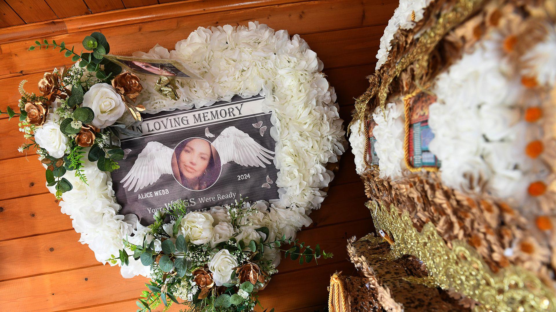 A funeral floral arrangement for Alice Webb