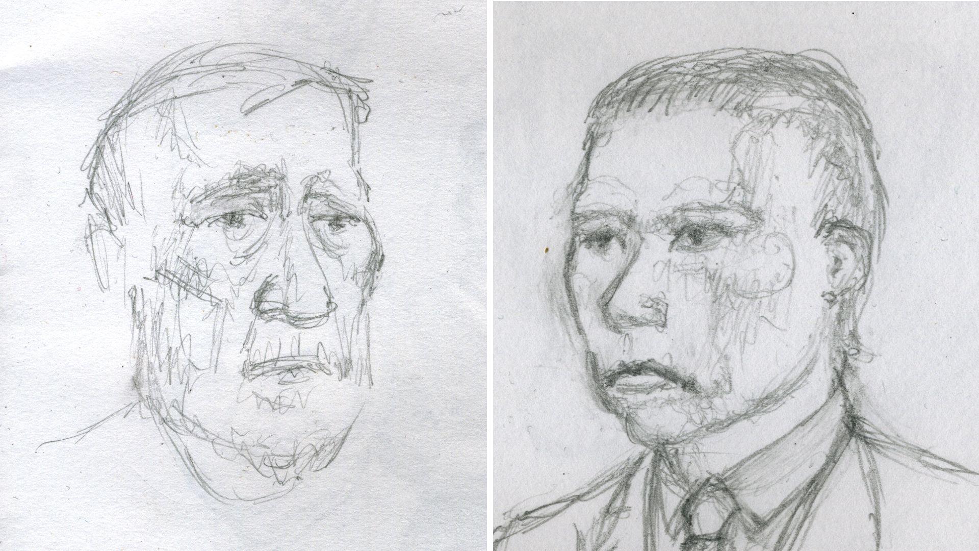 Pencil sketches of the two defendants