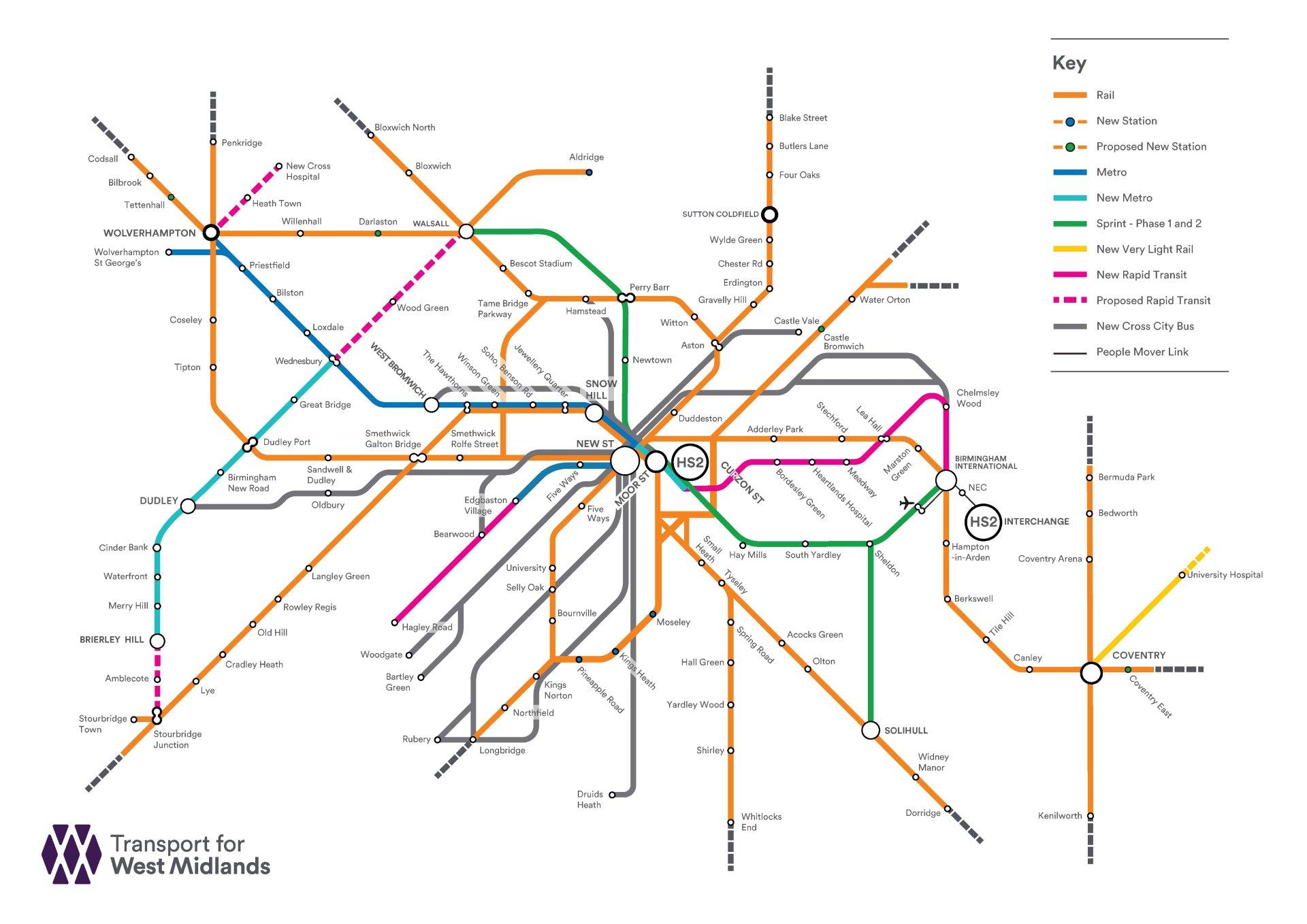 A combined authority map of transport in the West Midlands