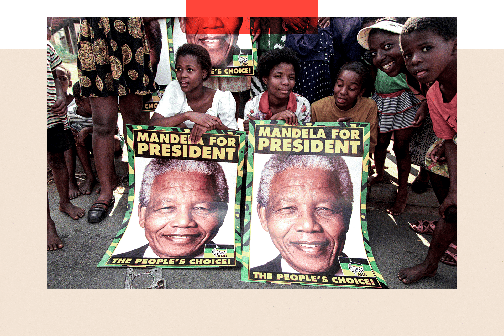 1994 picture of people campaigning for Nelson Mandela