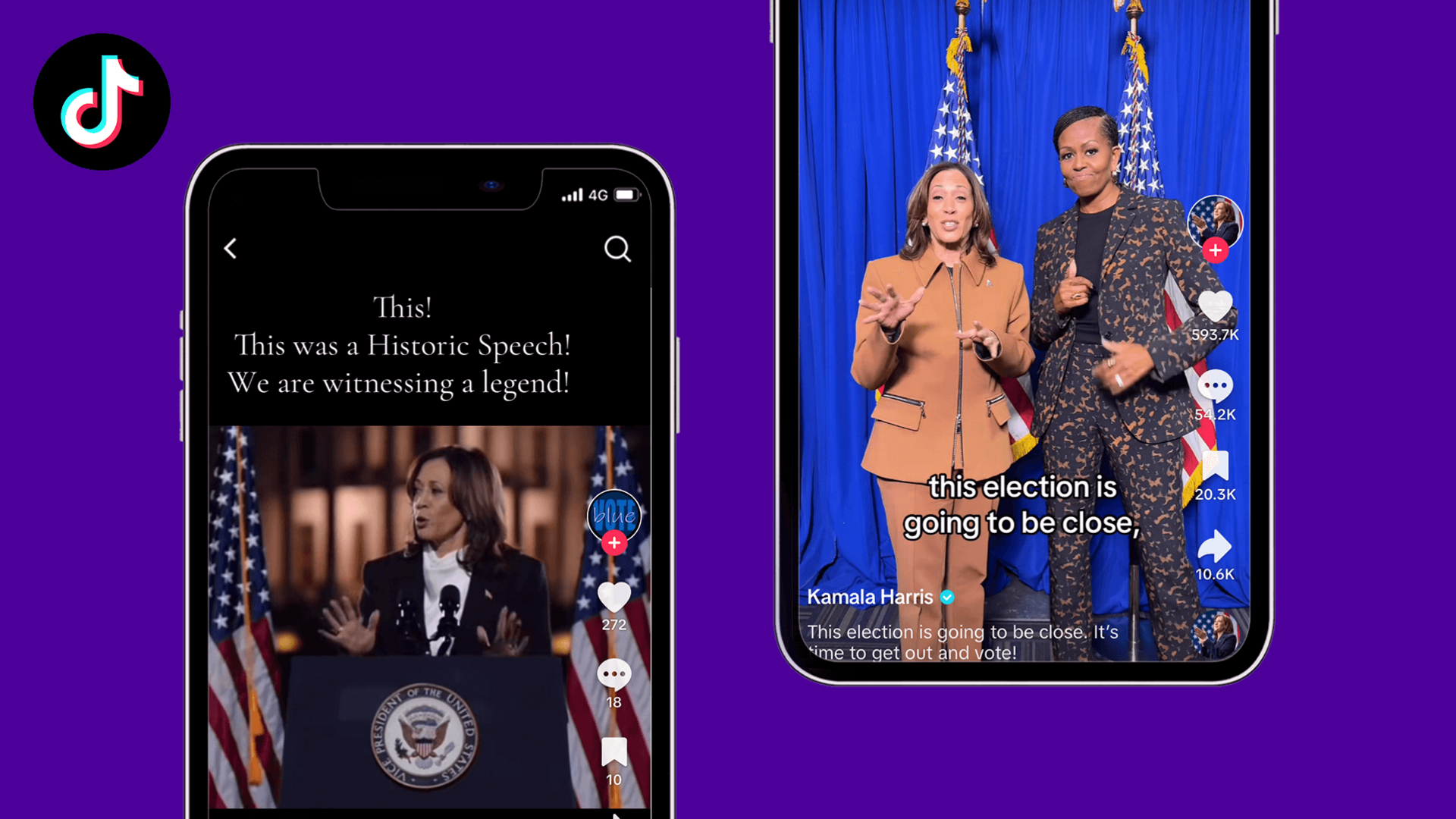 Graphic of screenshots of Kamala Harris videos on TikTok