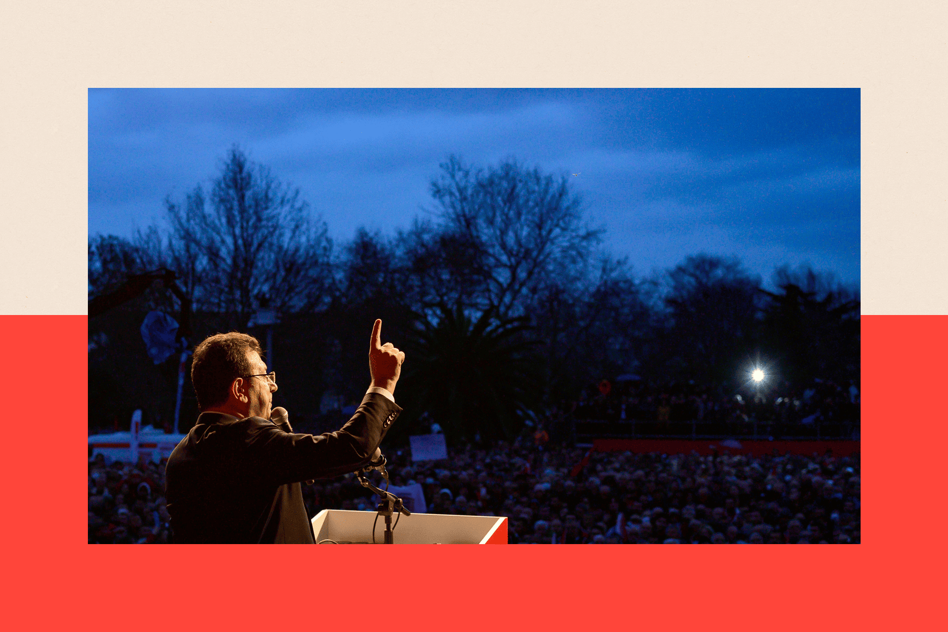 Istanbul Mayor Ekrem Imamoglu delivers a speech for his supporters during a protest in front of the Istanbul Metropolitan Municipality in Istanbul