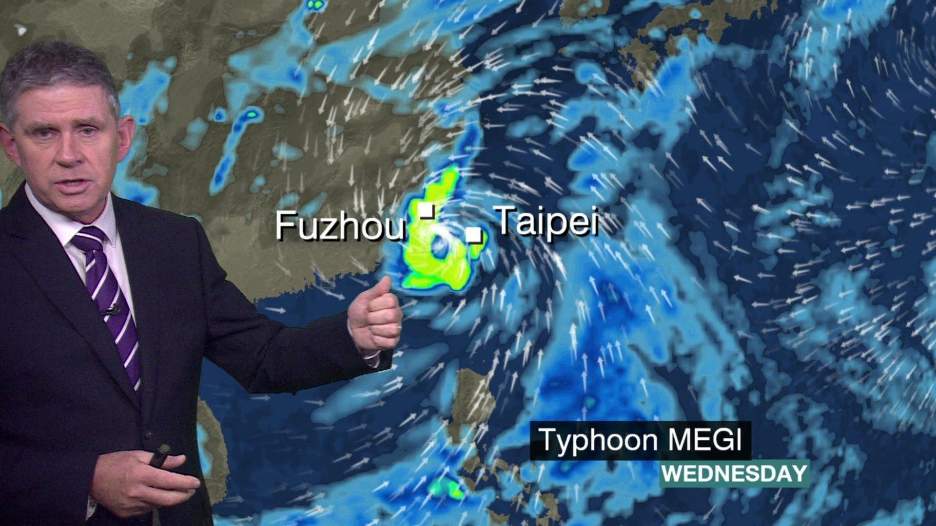 BBC Weather MAP showing the development of Typhoon Megi as it approaches China.