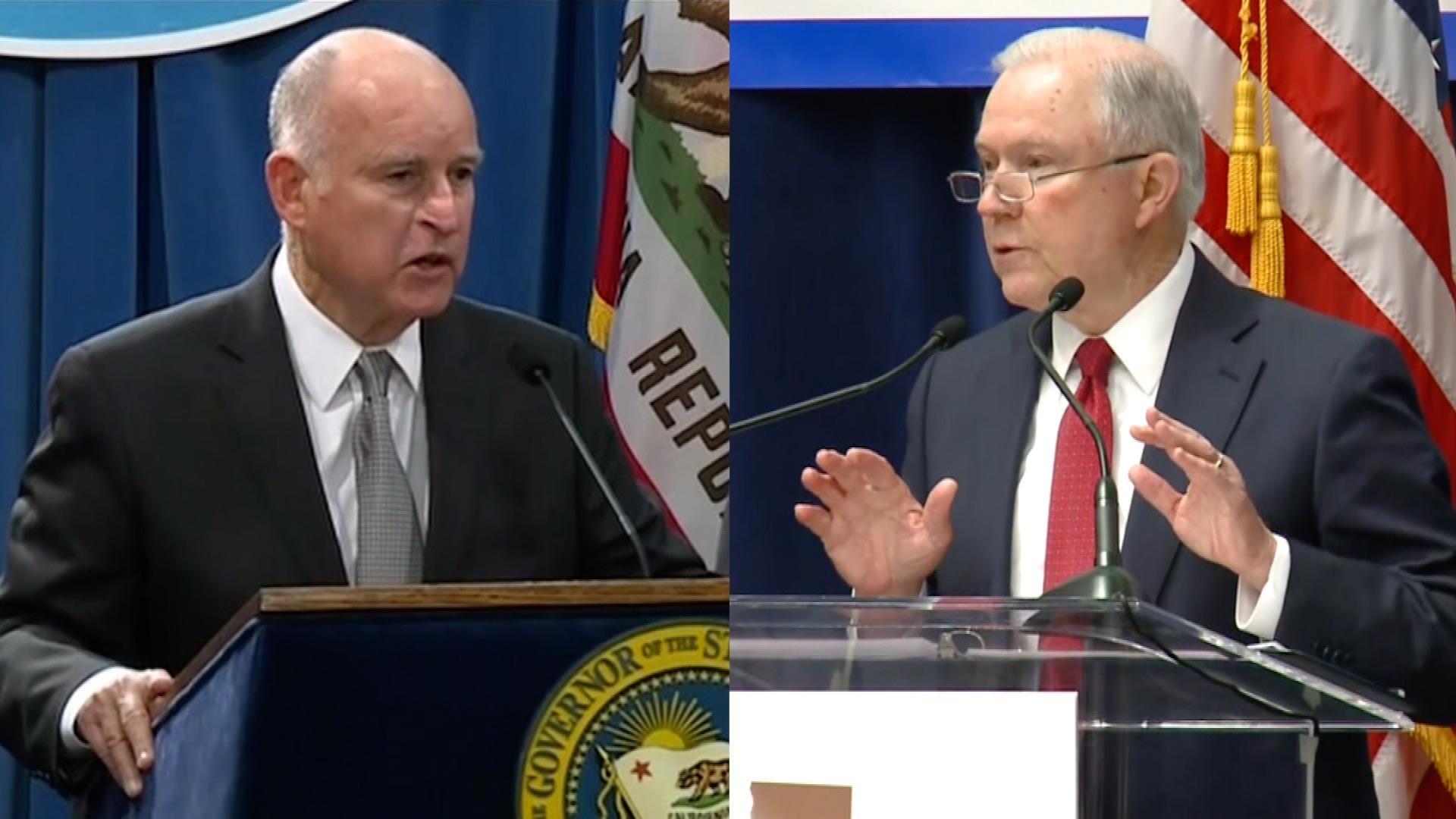 California Governor Jerry Brown and US Attorney General Jeff Sessions.