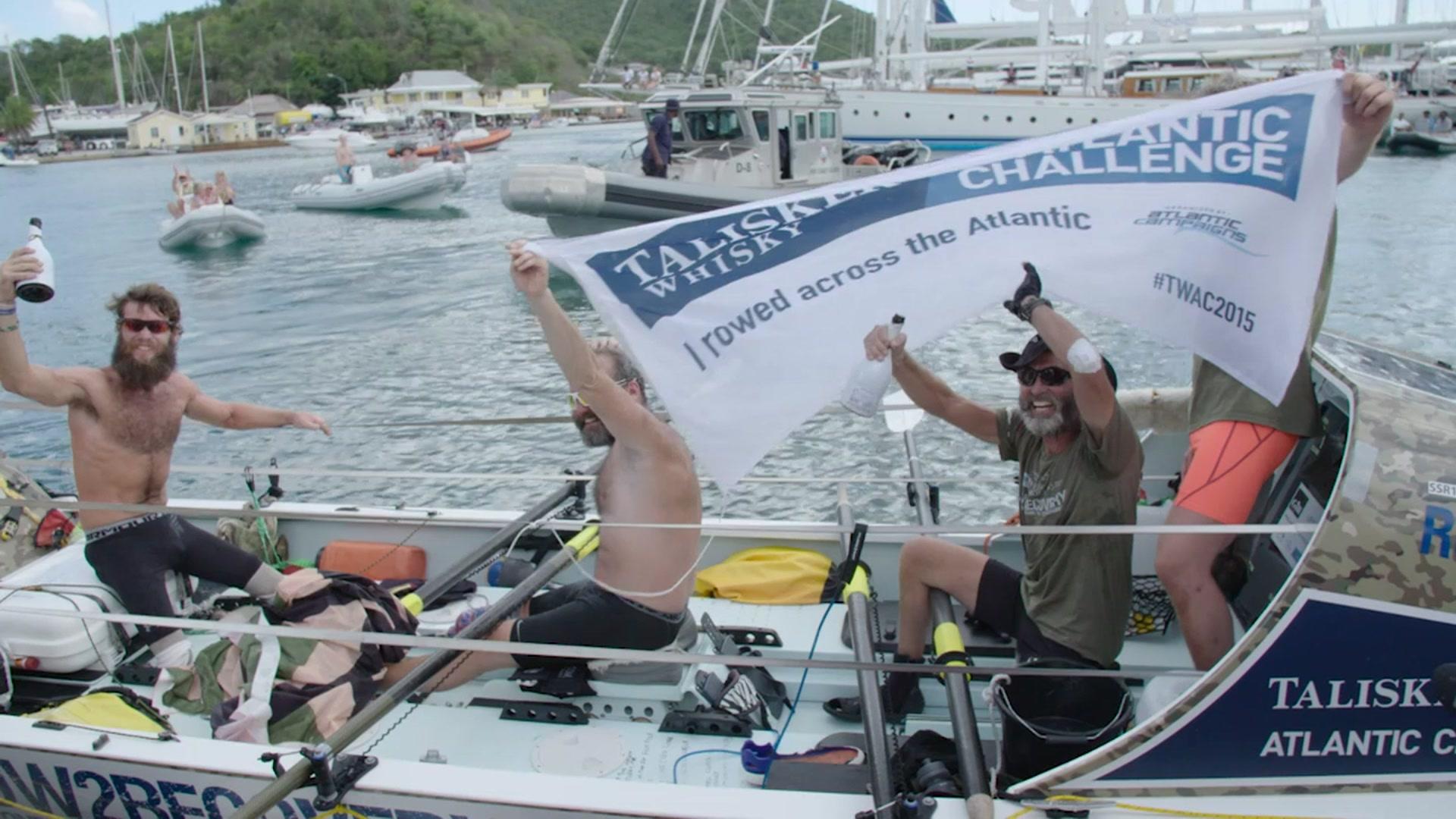 Legless crossing the finish line in Antigua