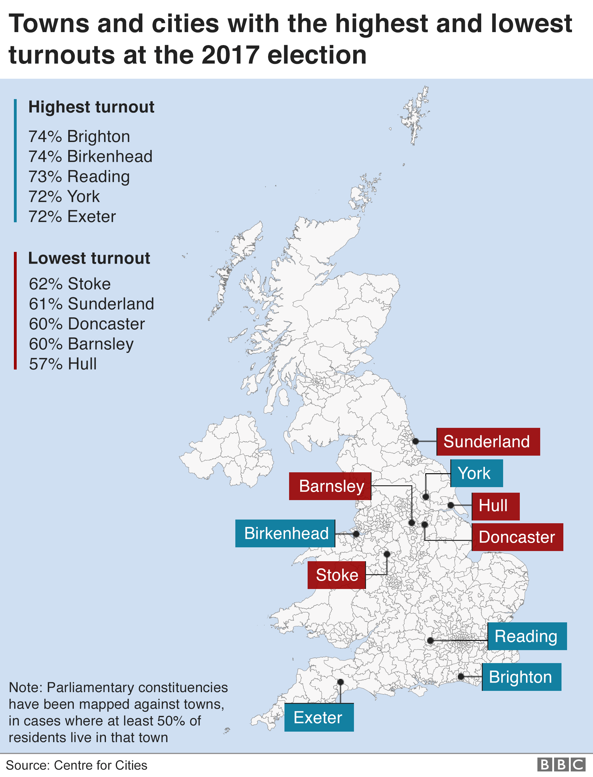 Map showing voter turnout in the 2017 General Election