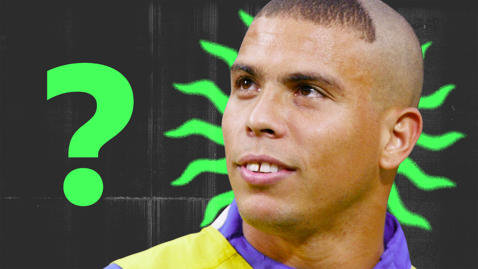 Brazil striker Ronaldo next to a green question mark
