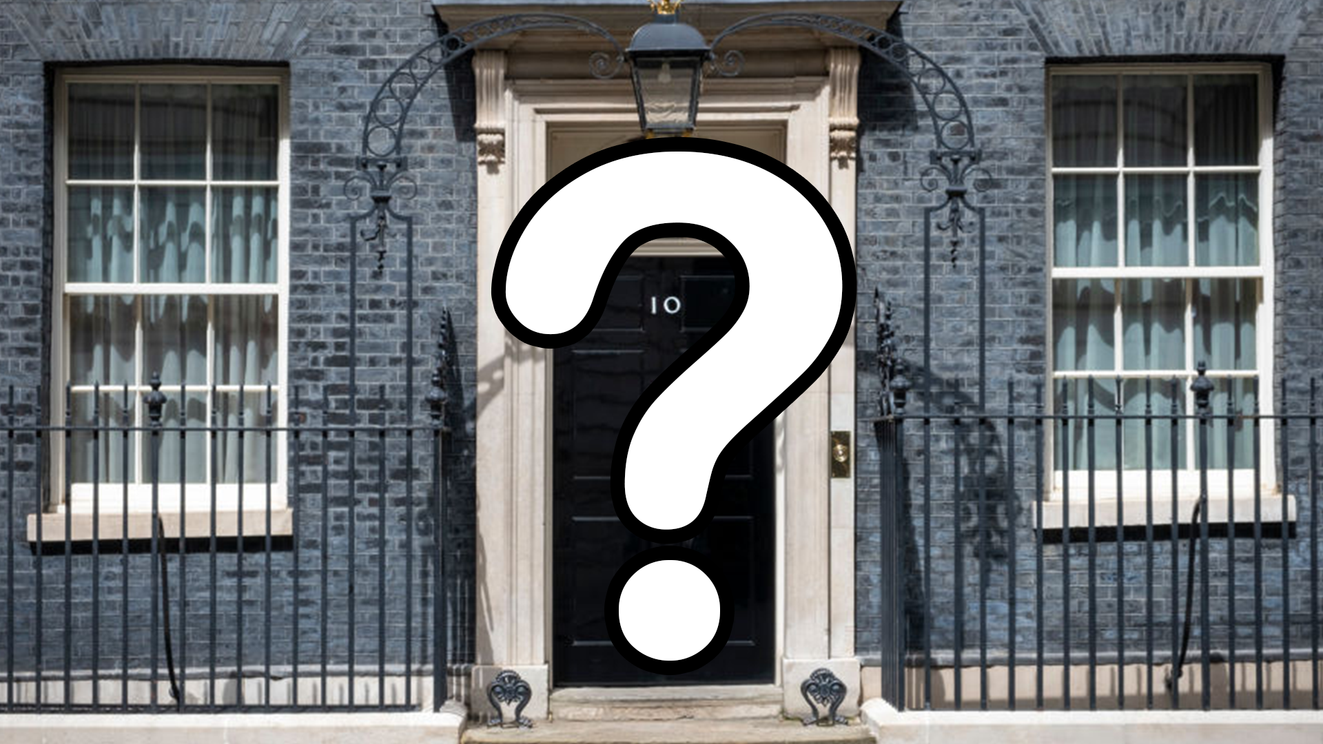 Downing Street door with ? mark