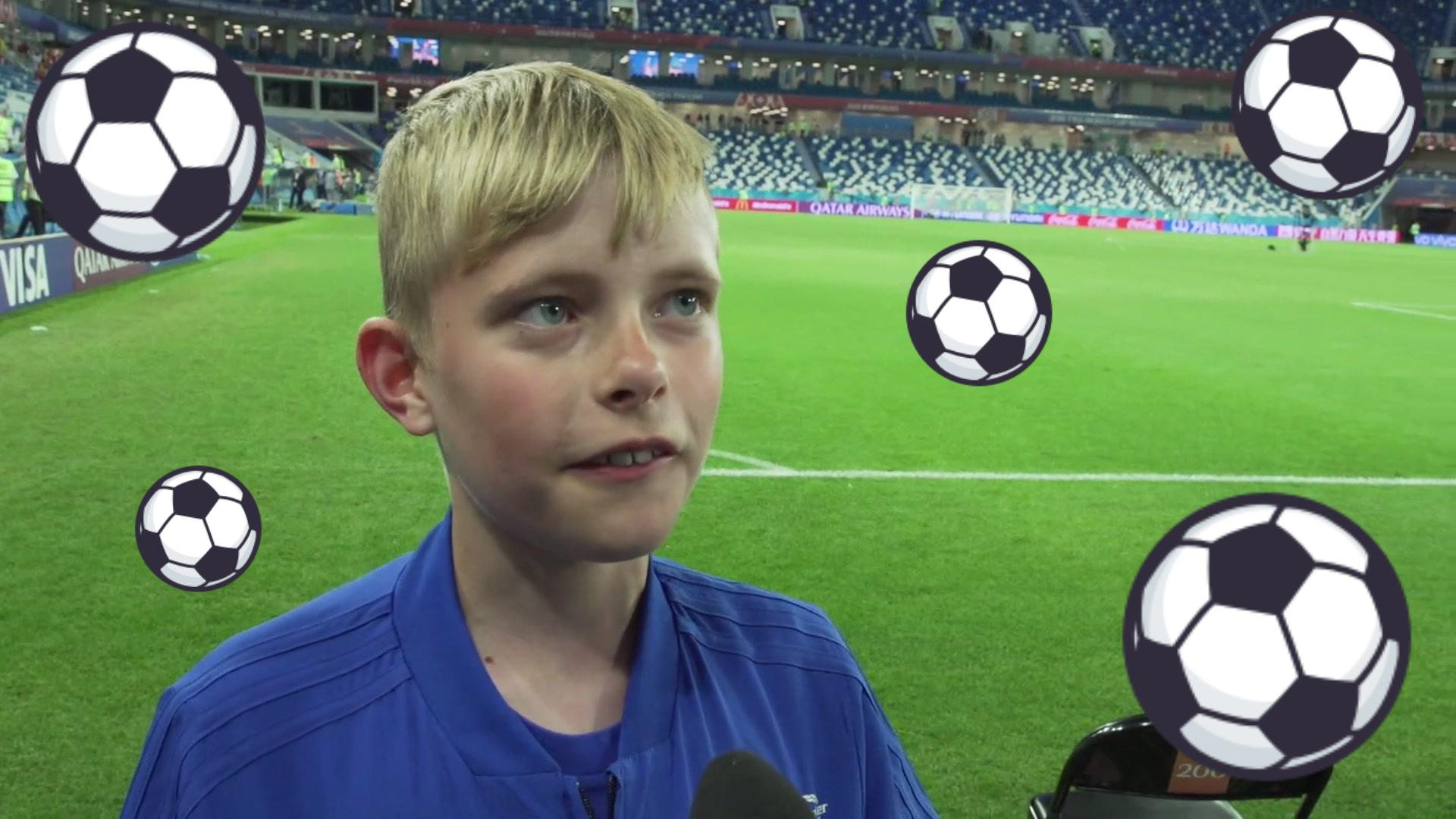 13-year-old Benjy on a football pitch with cartoon footballs