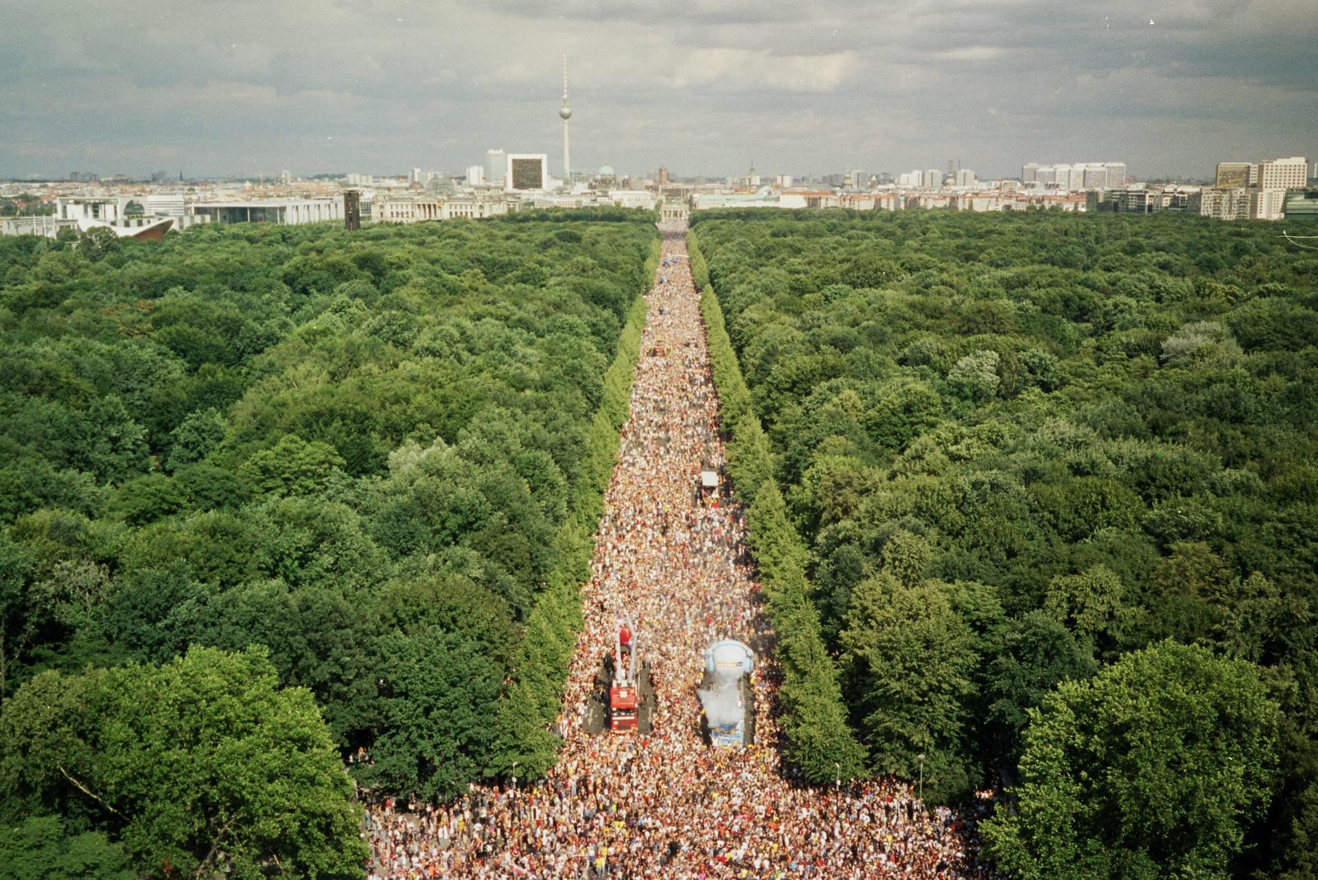 Arial shot of Love Parade 2003 in Berlin