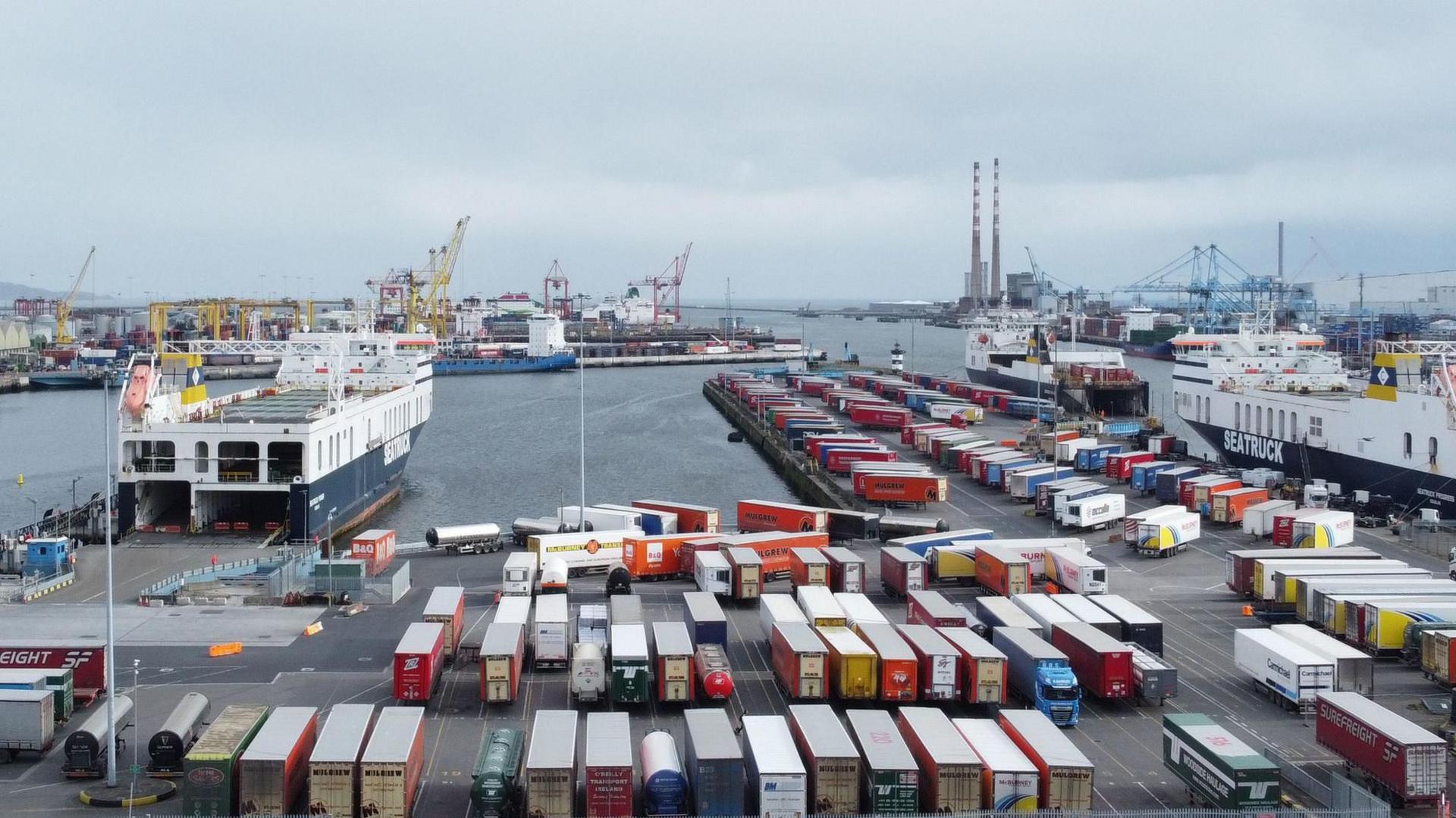 Port with lorries and ships