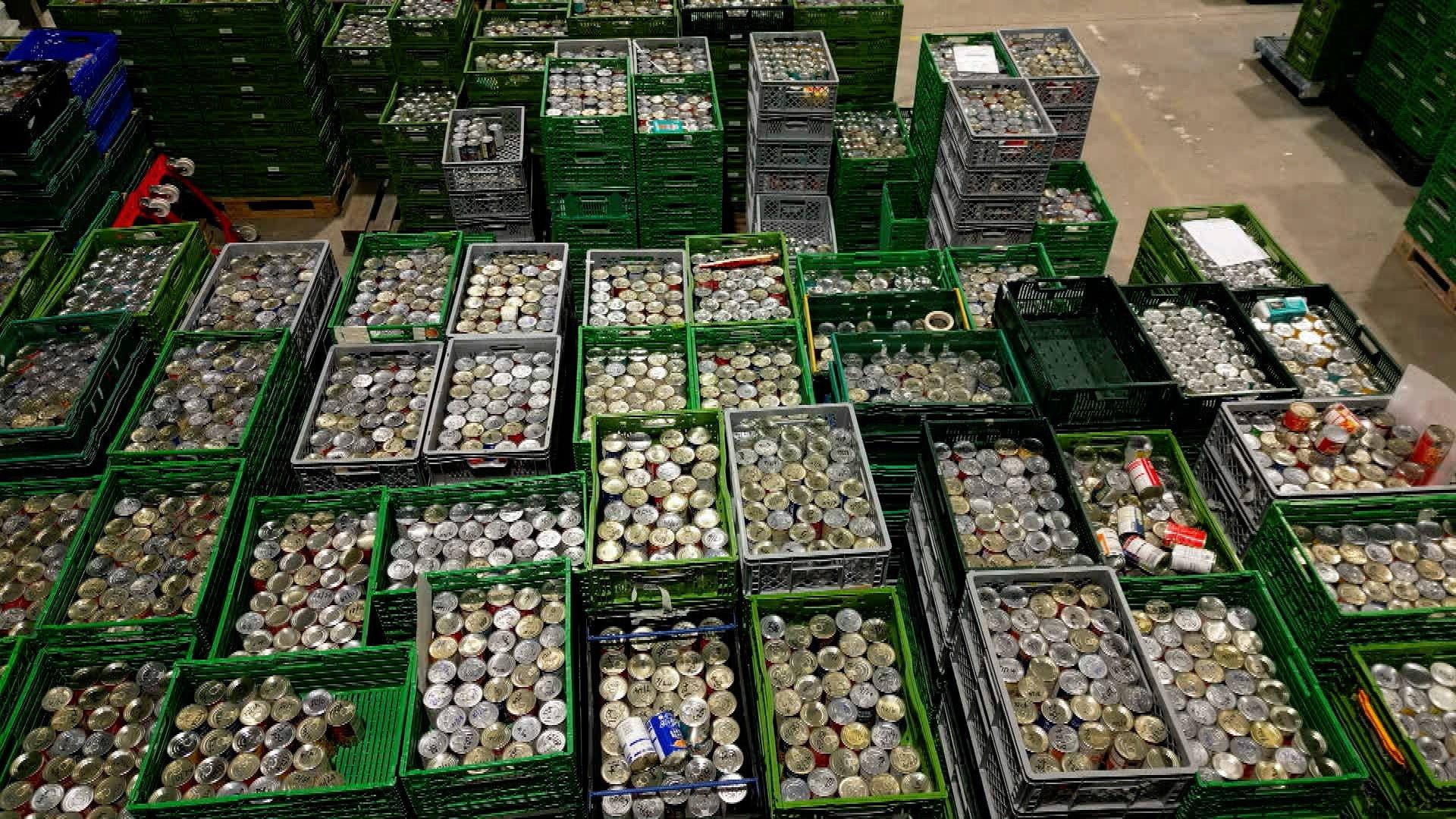 Arial shot of lots of boxes of food at Trussell Trust food bank in Cardiff