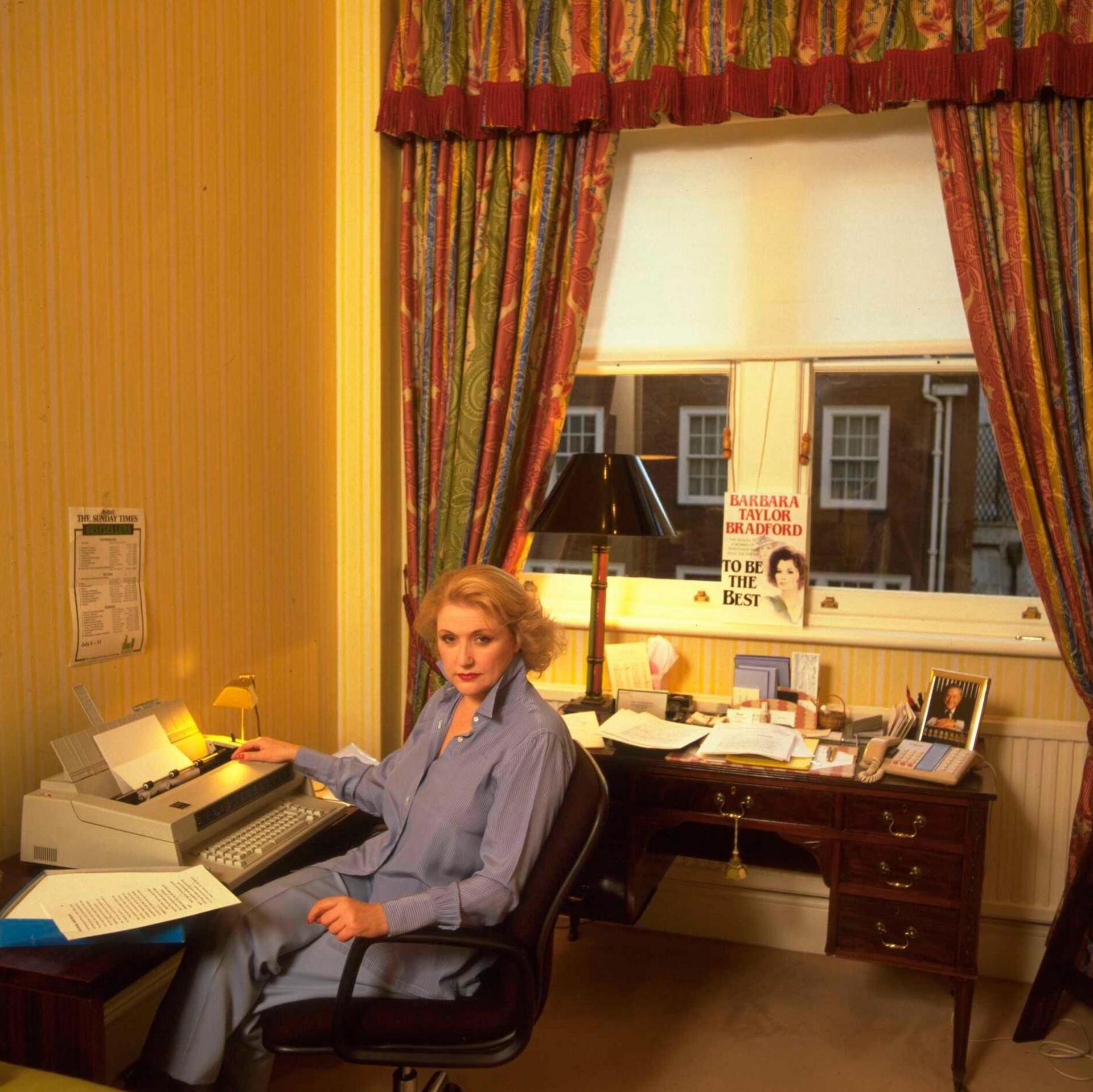 Author Barbara Taylor Bradford photographed at home, circa 1988
