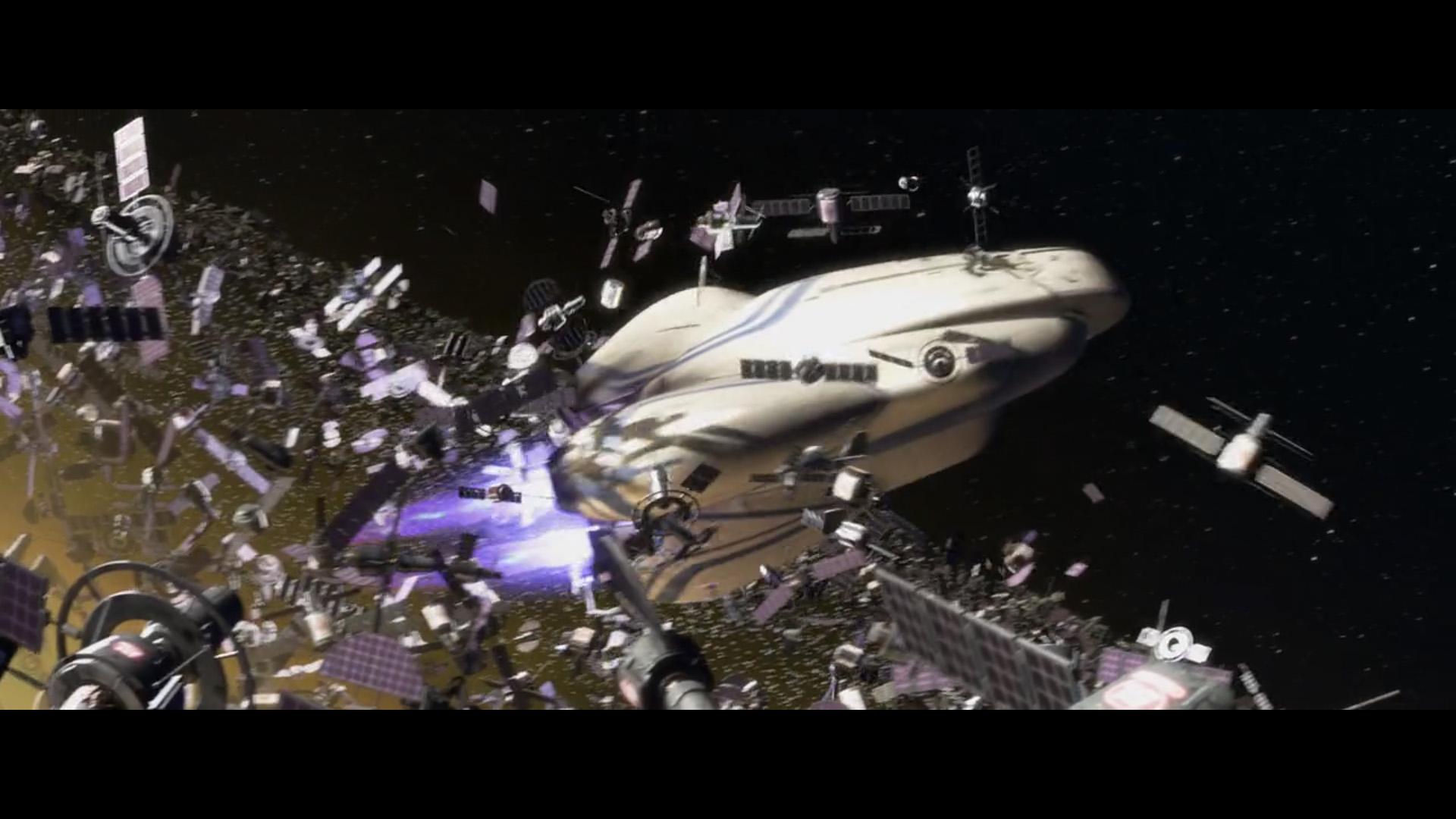 Wall-E satellite space junk scene