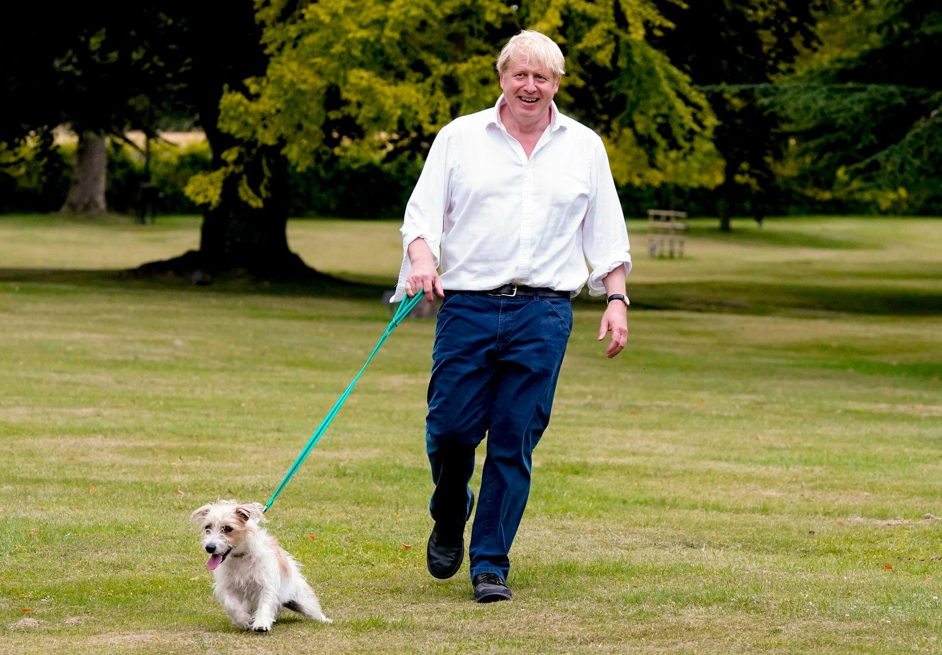 Boris Johnson walking his dog.