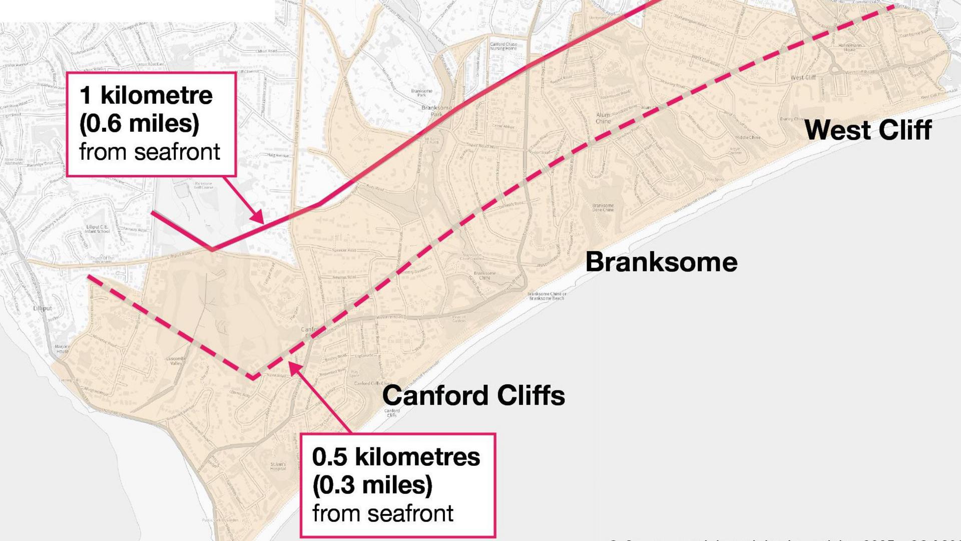 A map showing where the new parking charges will apply.